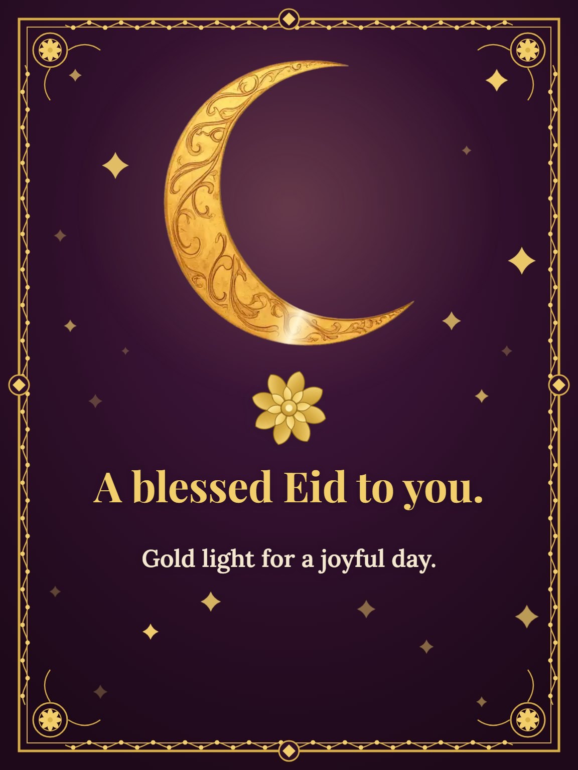 Gilded Crescent Illumination Eid Mubarak Card