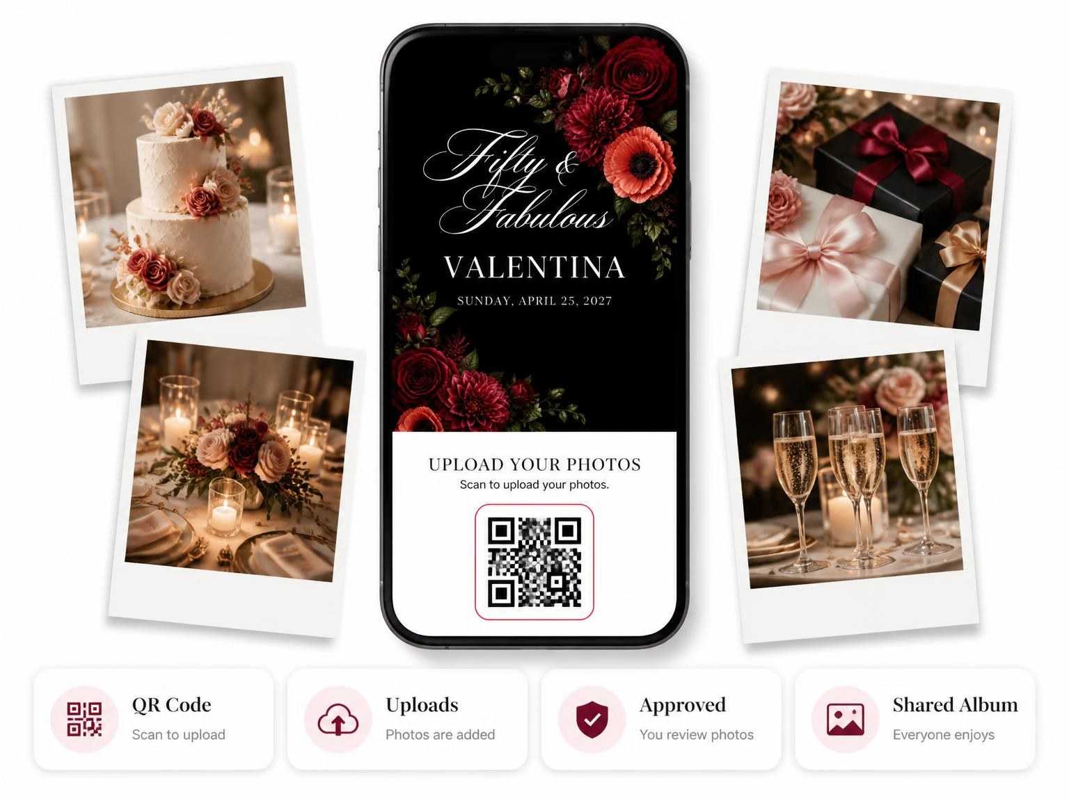 The shared photo gallery that comes with the Black Floral 50th Birthday Invitation invitation