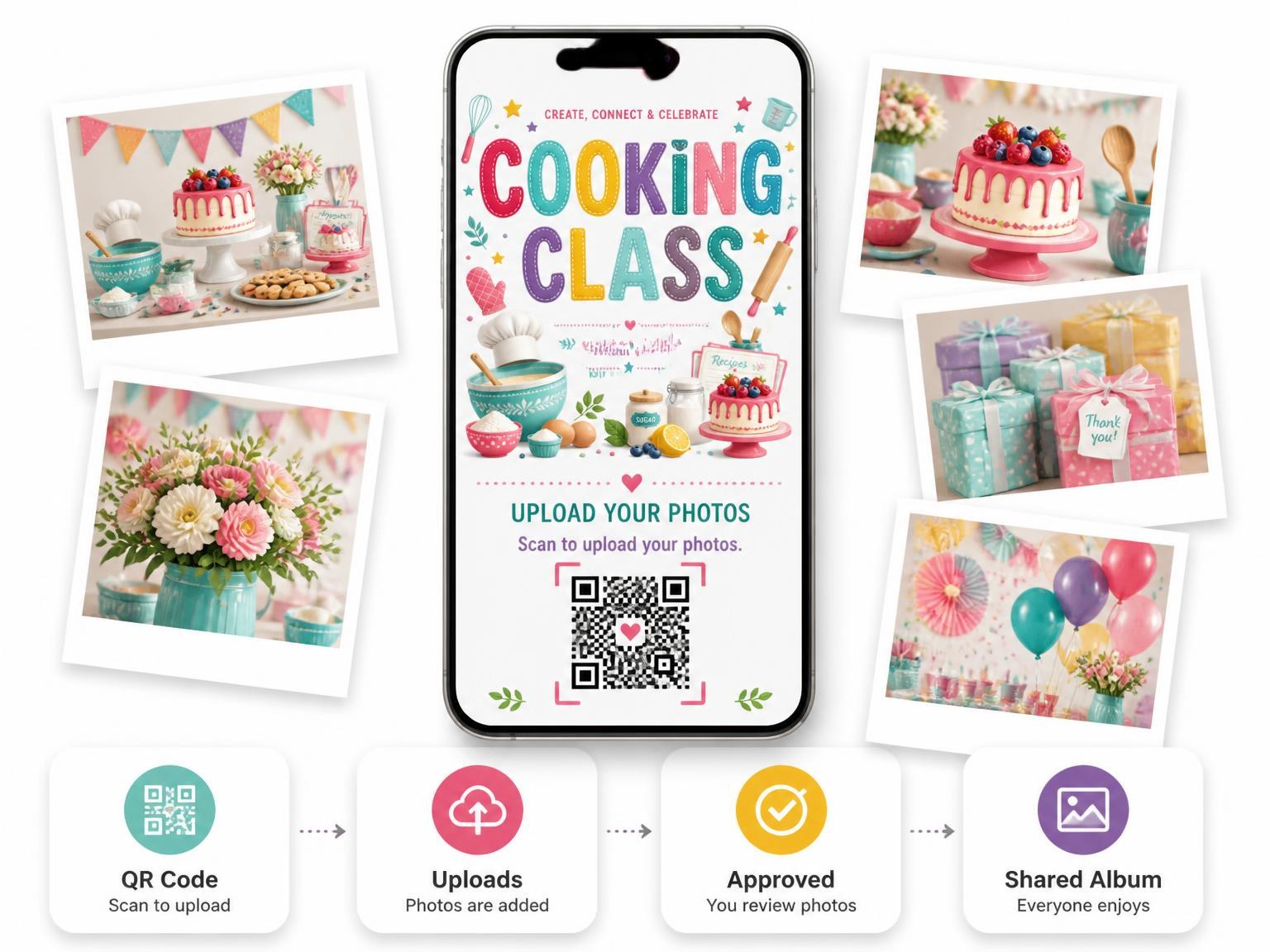 The shared photo gallery that comes with the Baking Cooking Class Invitation invitation