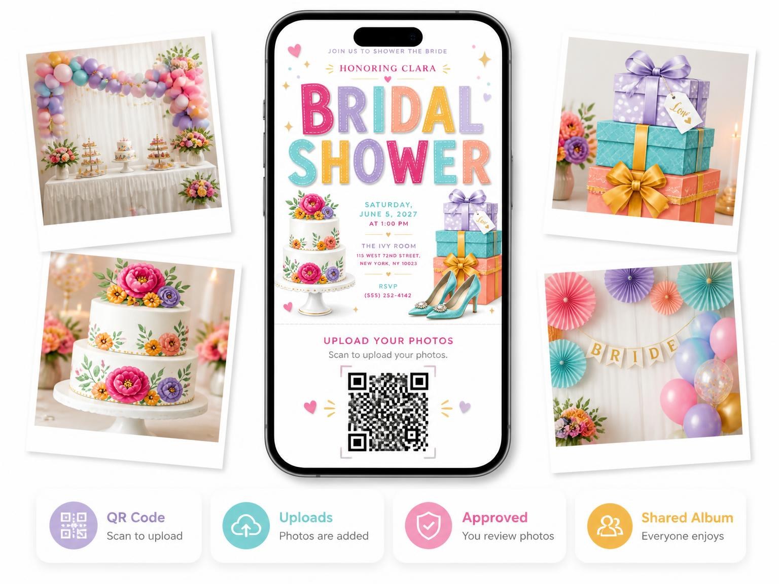 The shared photo gallery that comes with the Two-Tier Cake Bridal Shower Invitation invitation