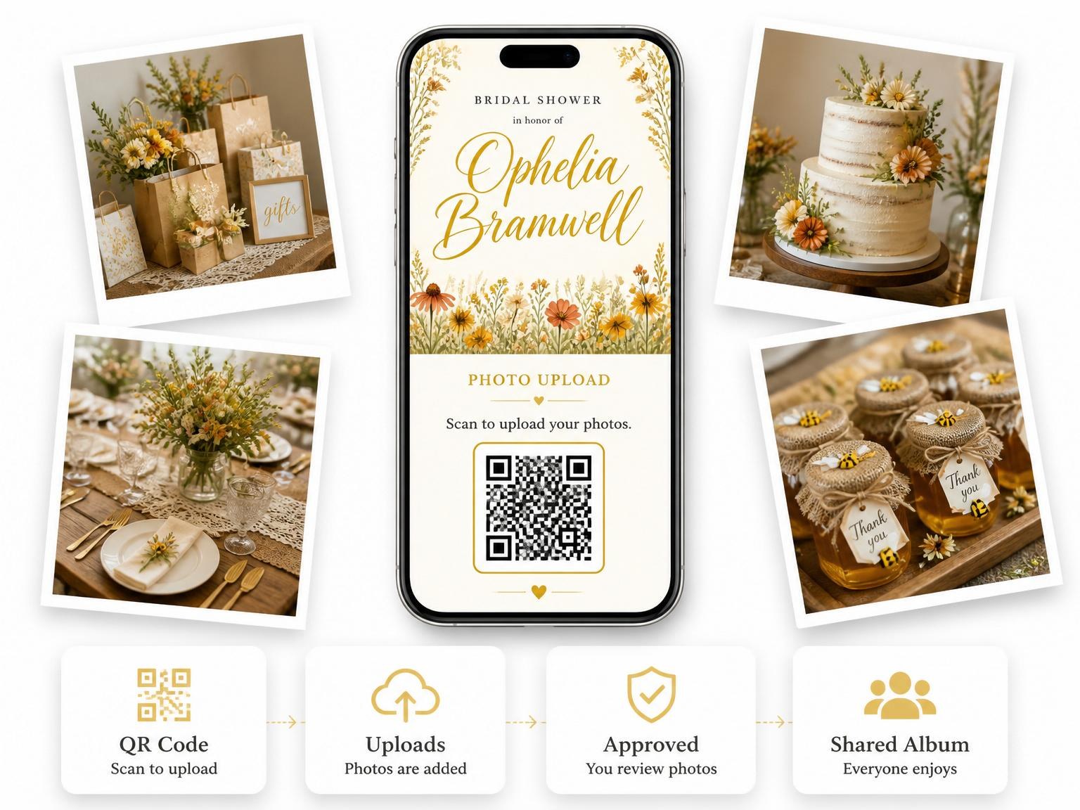 The shared photo gallery that comes with the Autumn Watercolor Wildflower Bridal Shower invitation