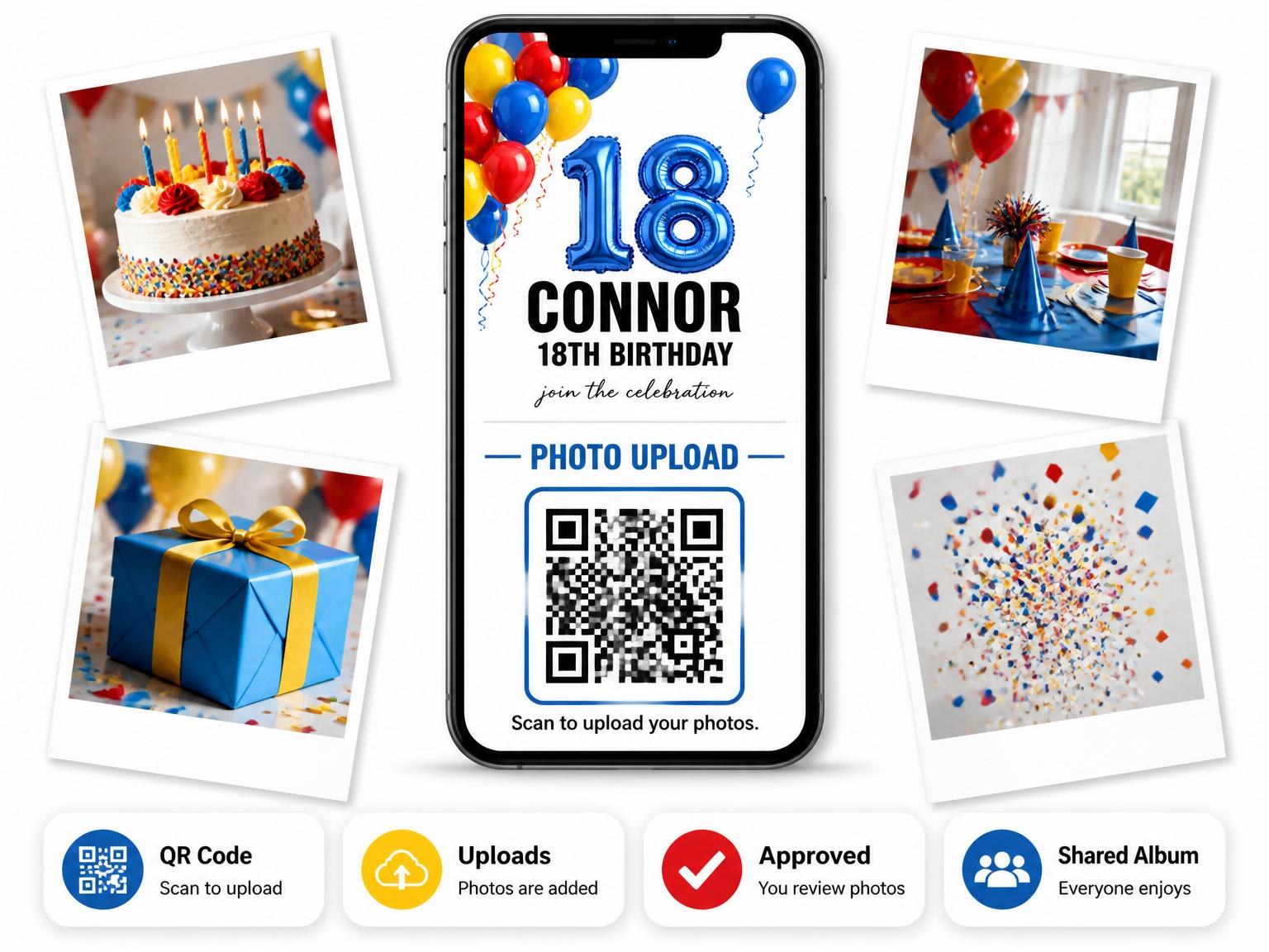 The shared photo gallery that comes with the Primary Balloon 18th Birthday Invitation invitation