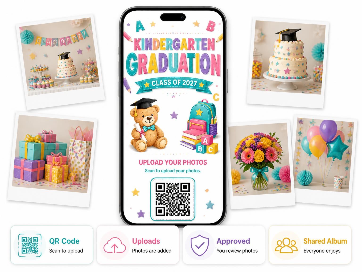 The shared photo gallery that comes with the Teddy Bear Graduation Invitation invitation