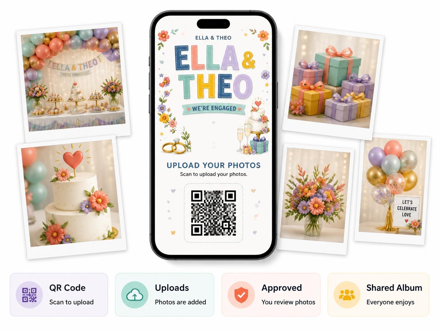 The shared photo gallery that comes with the Gift Boxes Engagement Party Invitation invitation
