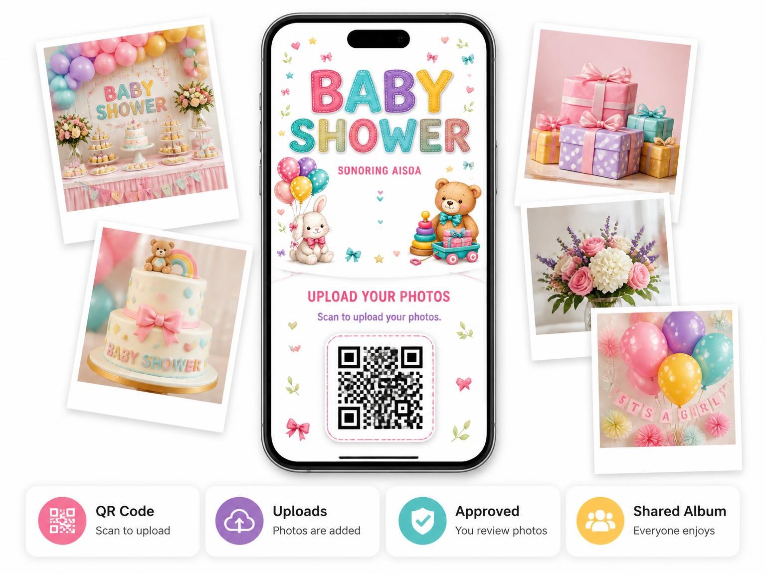 The shared photo gallery that comes with the Bunny Baby Shower Invitation invitation