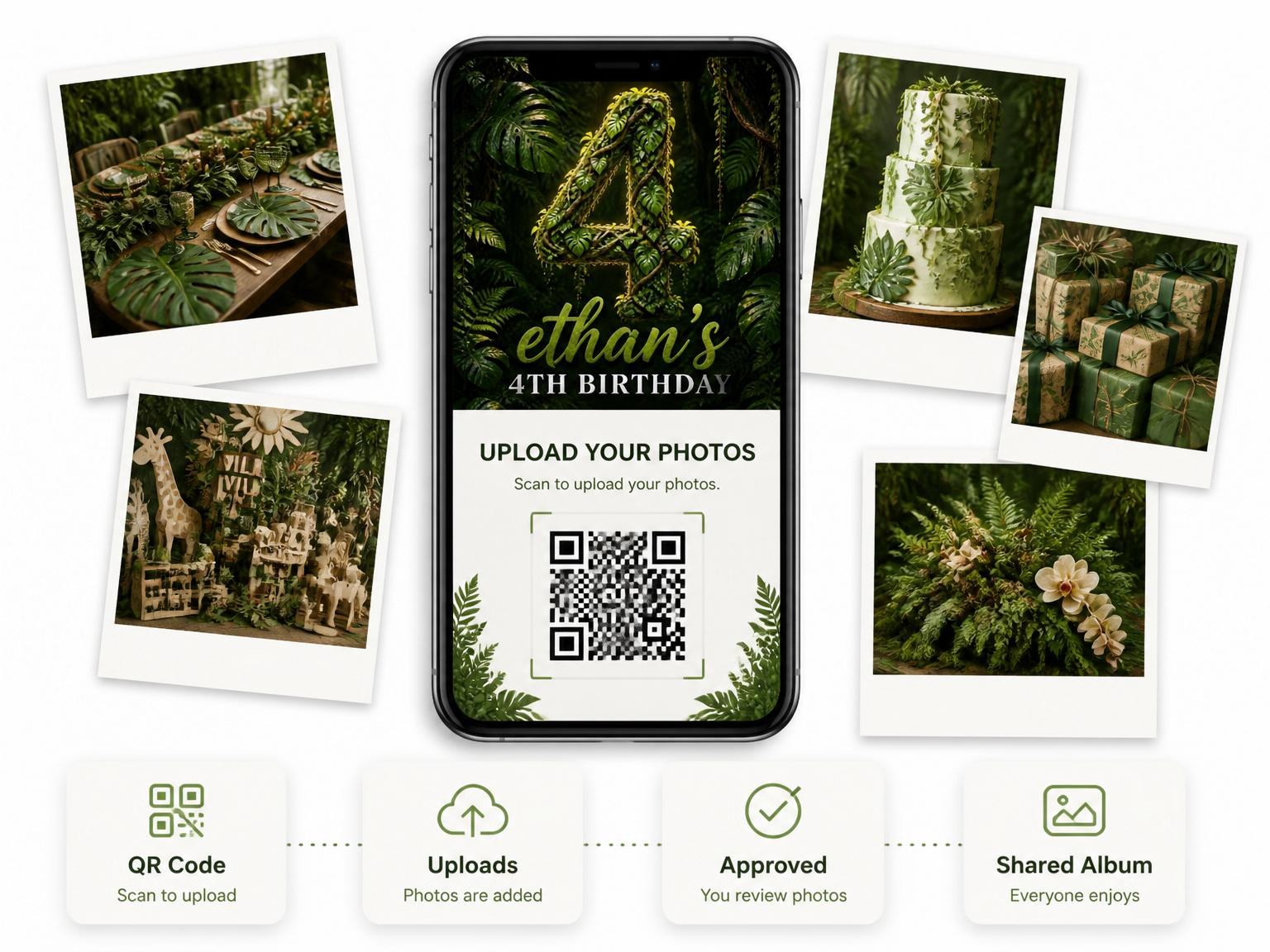 The shared photo gallery that comes with the Vine-Covered Number 4th Birthday invitation