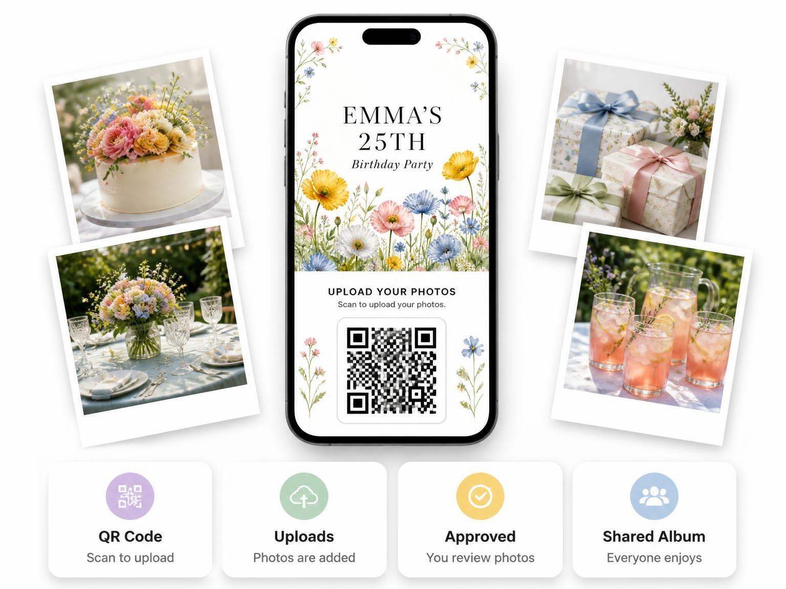 The shared photo gallery that comes with the Spring Floral Sprigs 25th Birthday Invitation invitation