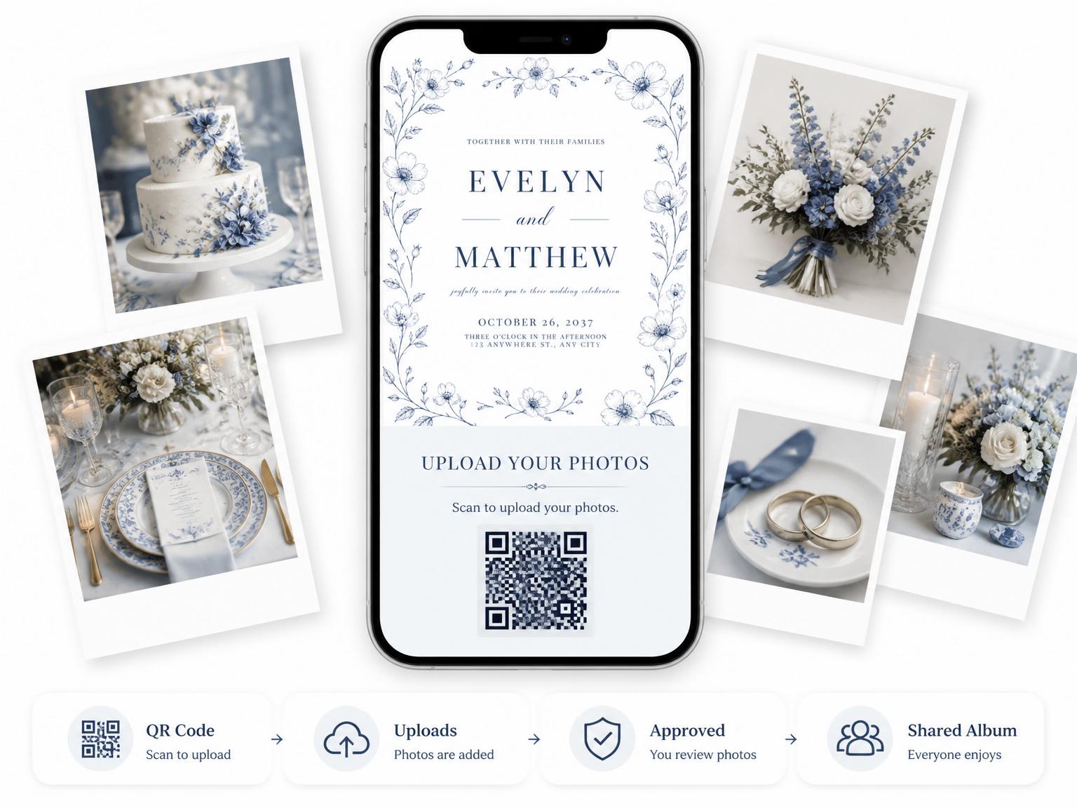 The shared photo gallery that comes with the Ethereal Blue Botanical Wedding Invitation invitation
