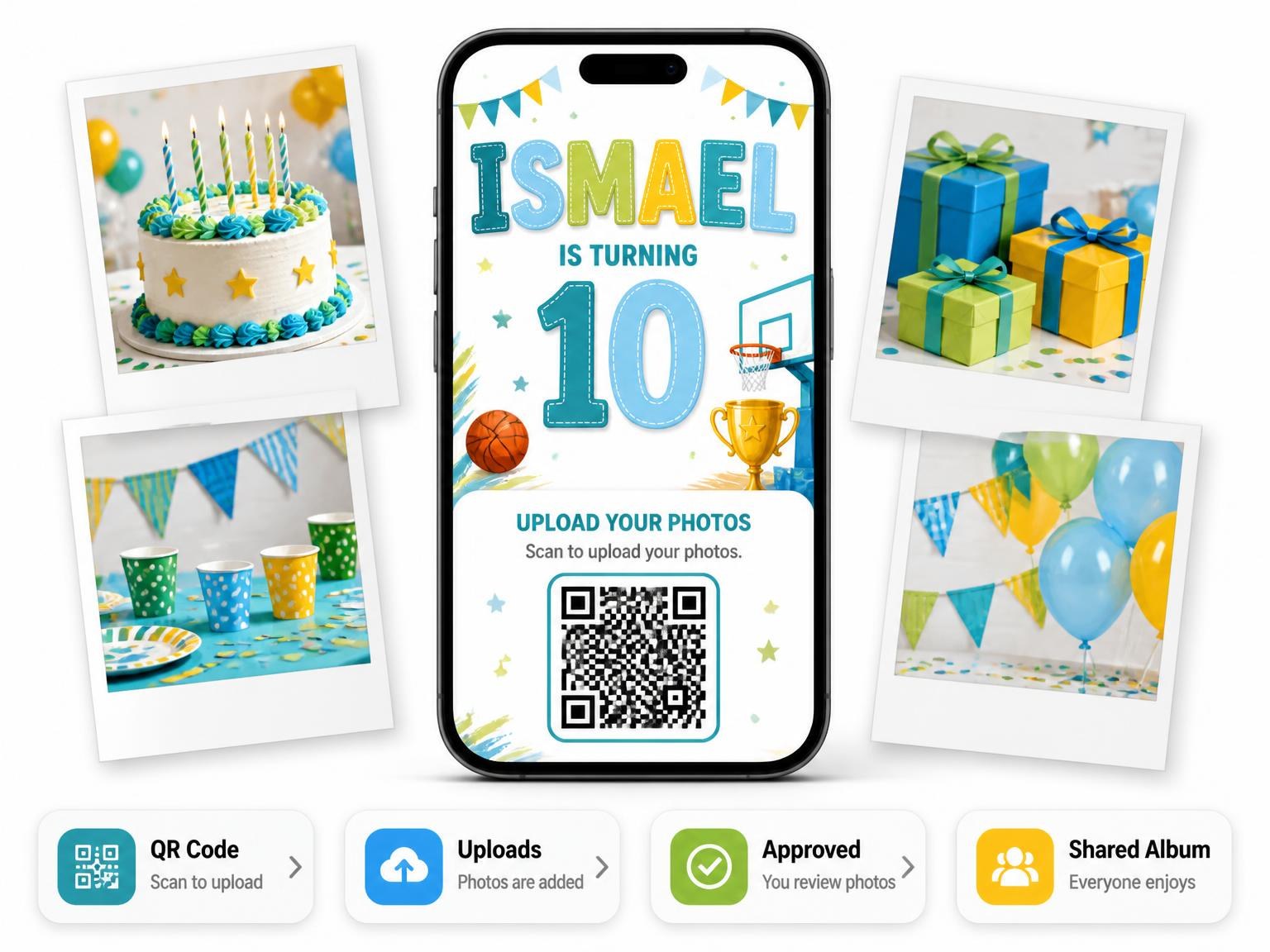 The shared photo gallery that comes with the Basketball Player 10th Birthday Invitation invitation