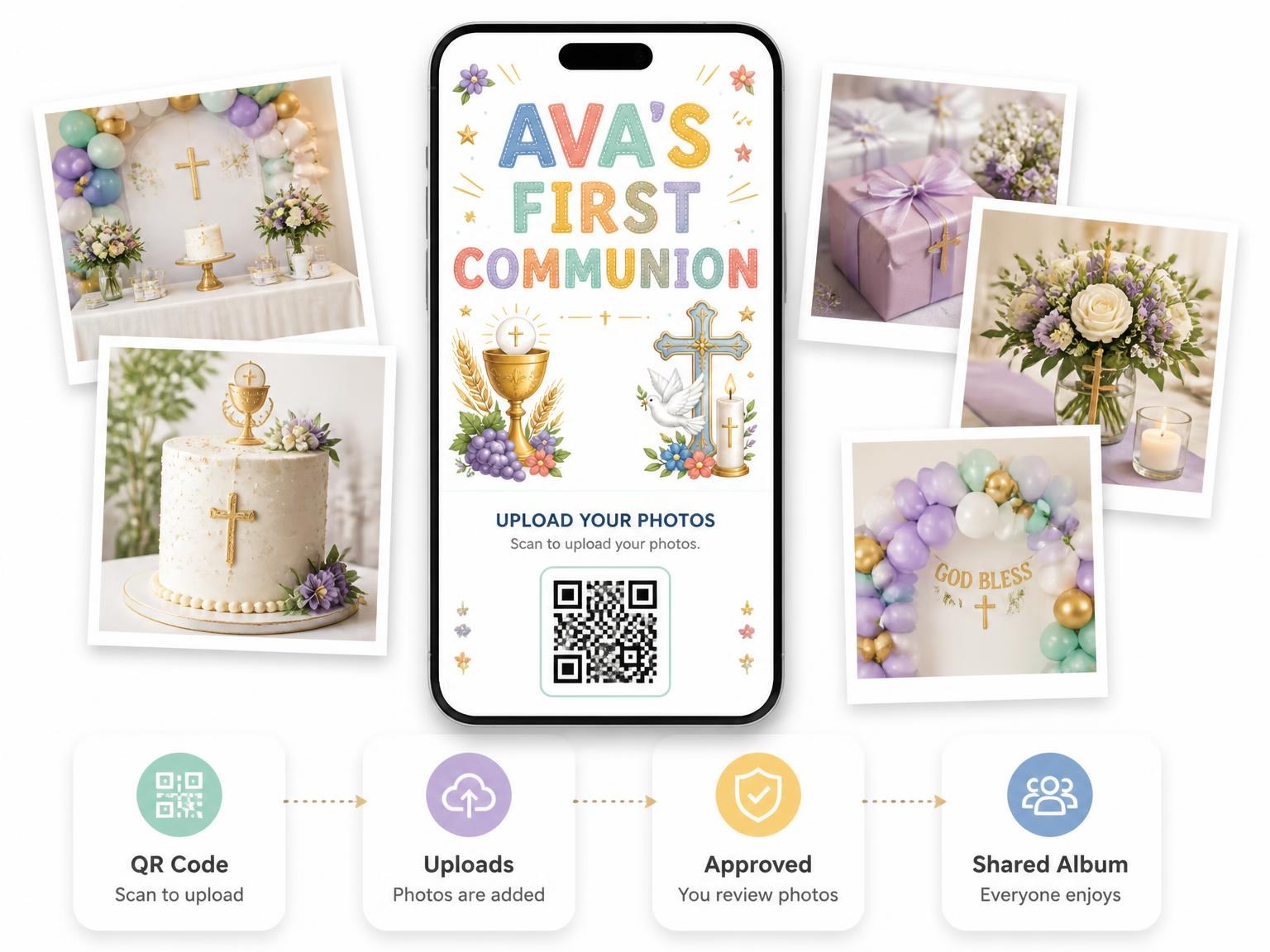 The shared photo gallery that comes with the Eucharist Chalice First Communion Invitation invitation