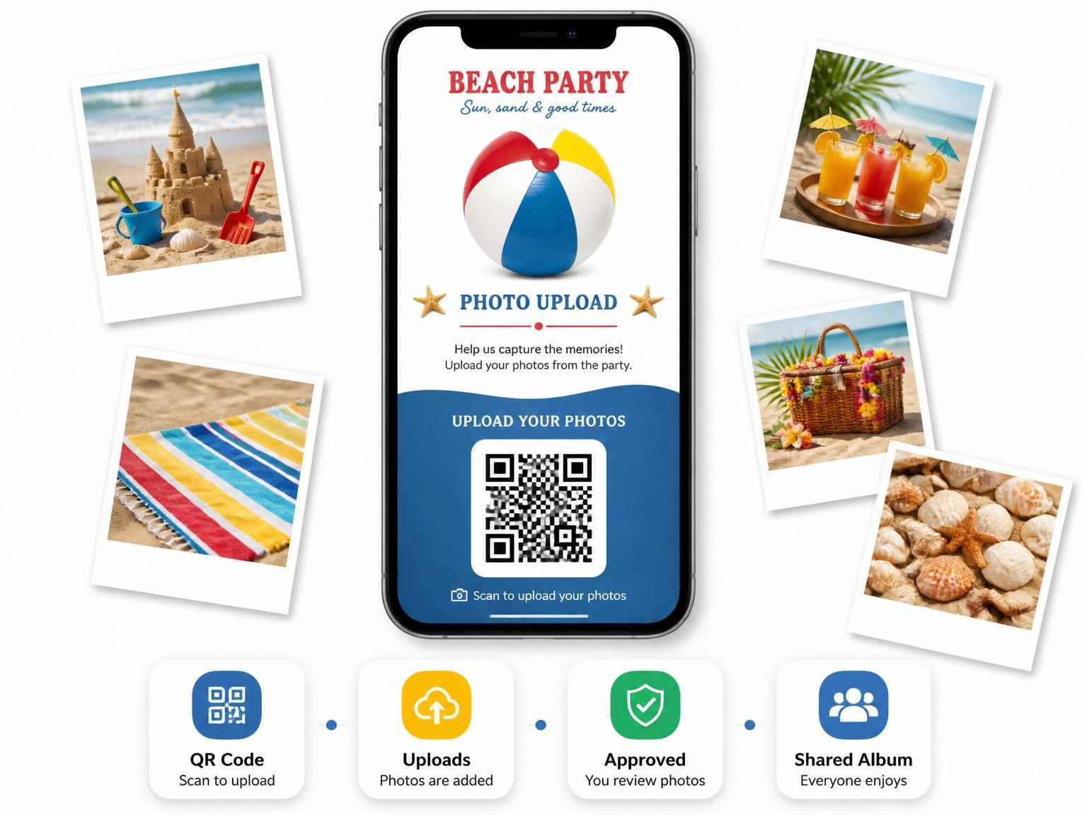 The shared photo gallery that comes with the Beach Ball Beach Party Invitation invitation