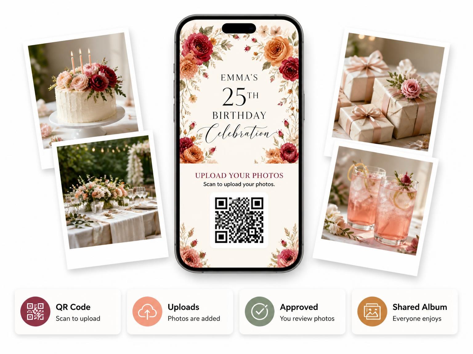 The shared photo gallery that comes with the Botanical Garden Autumn 25th Birthday Invitation invitation