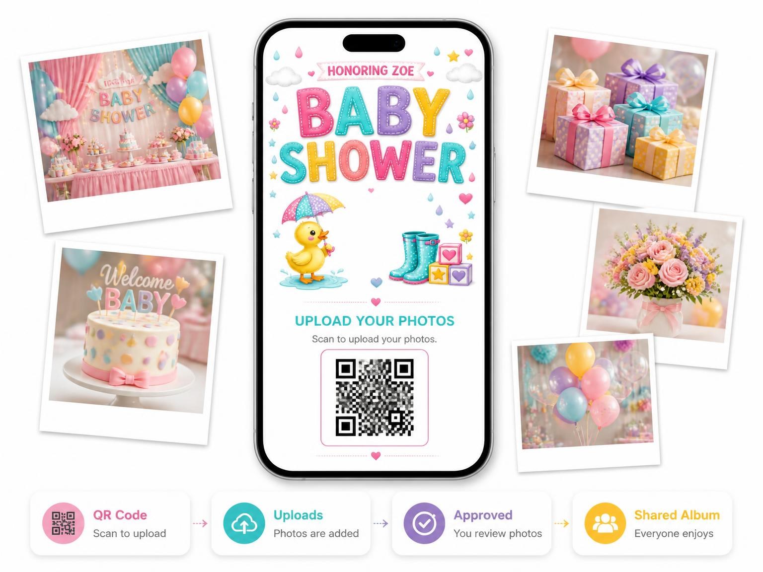 The shared photo gallery that comes with the Duck Baby Shower Invitation invitation