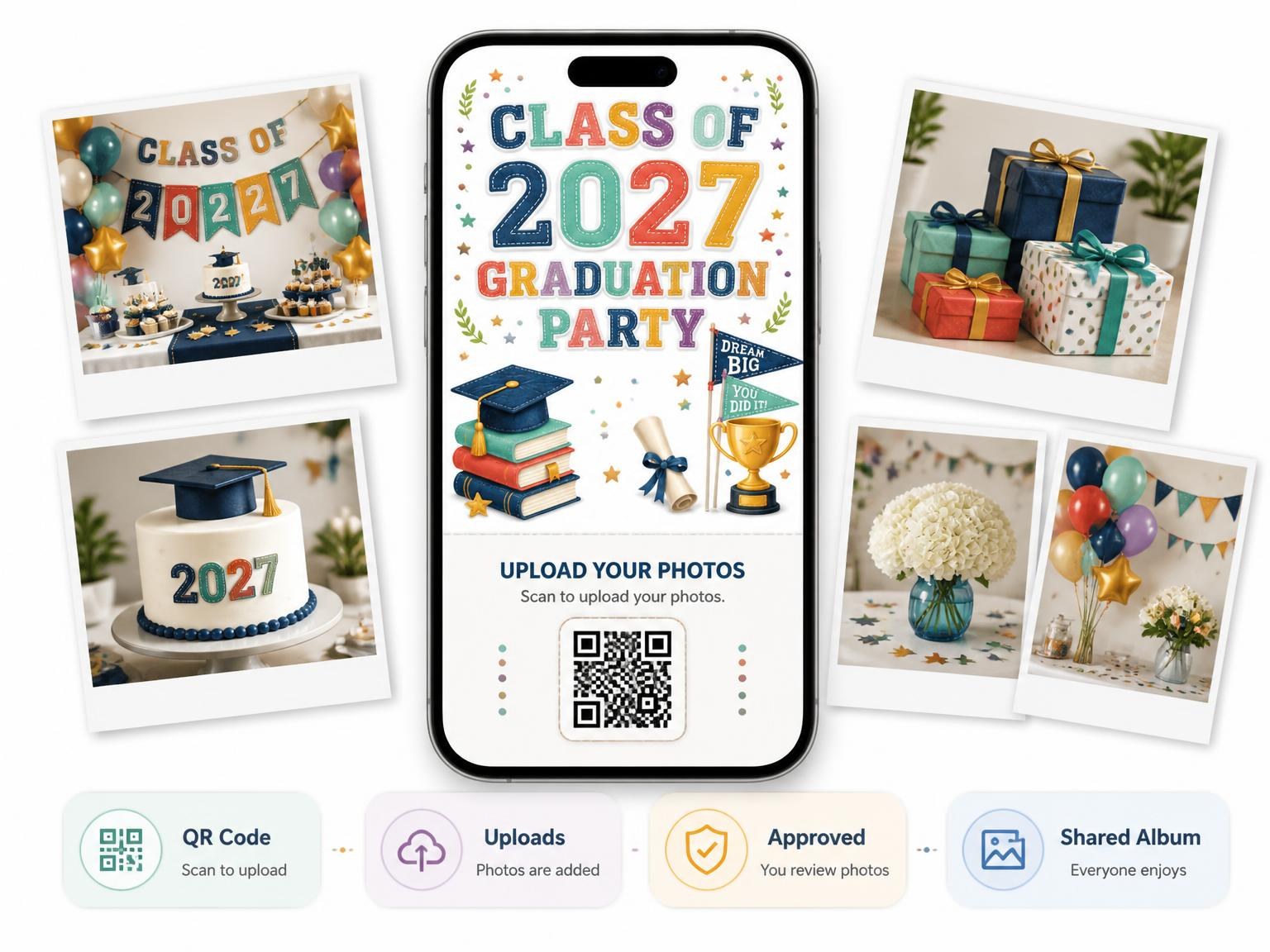 The shared photo gallery that comes with the Golden Trophy Graduation Party Invitation invitation