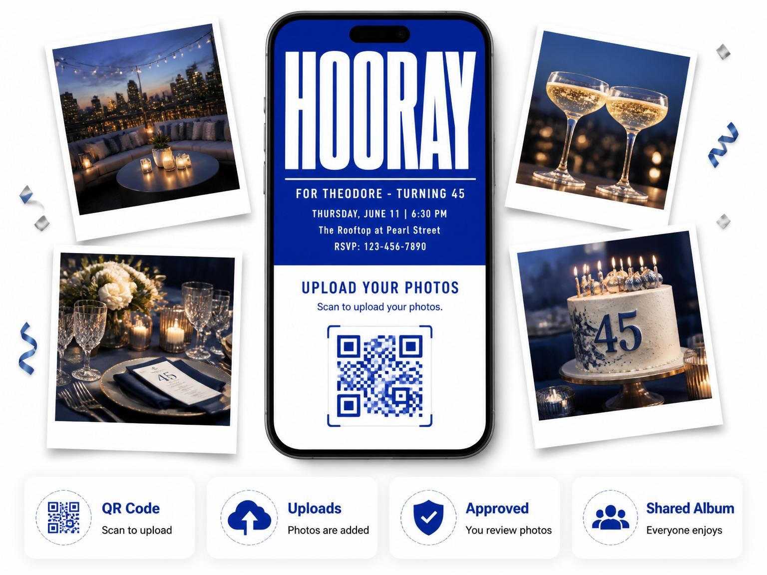 The shared photo gallery that comes with the Bold Blue Typography Milestone Birthday invitation