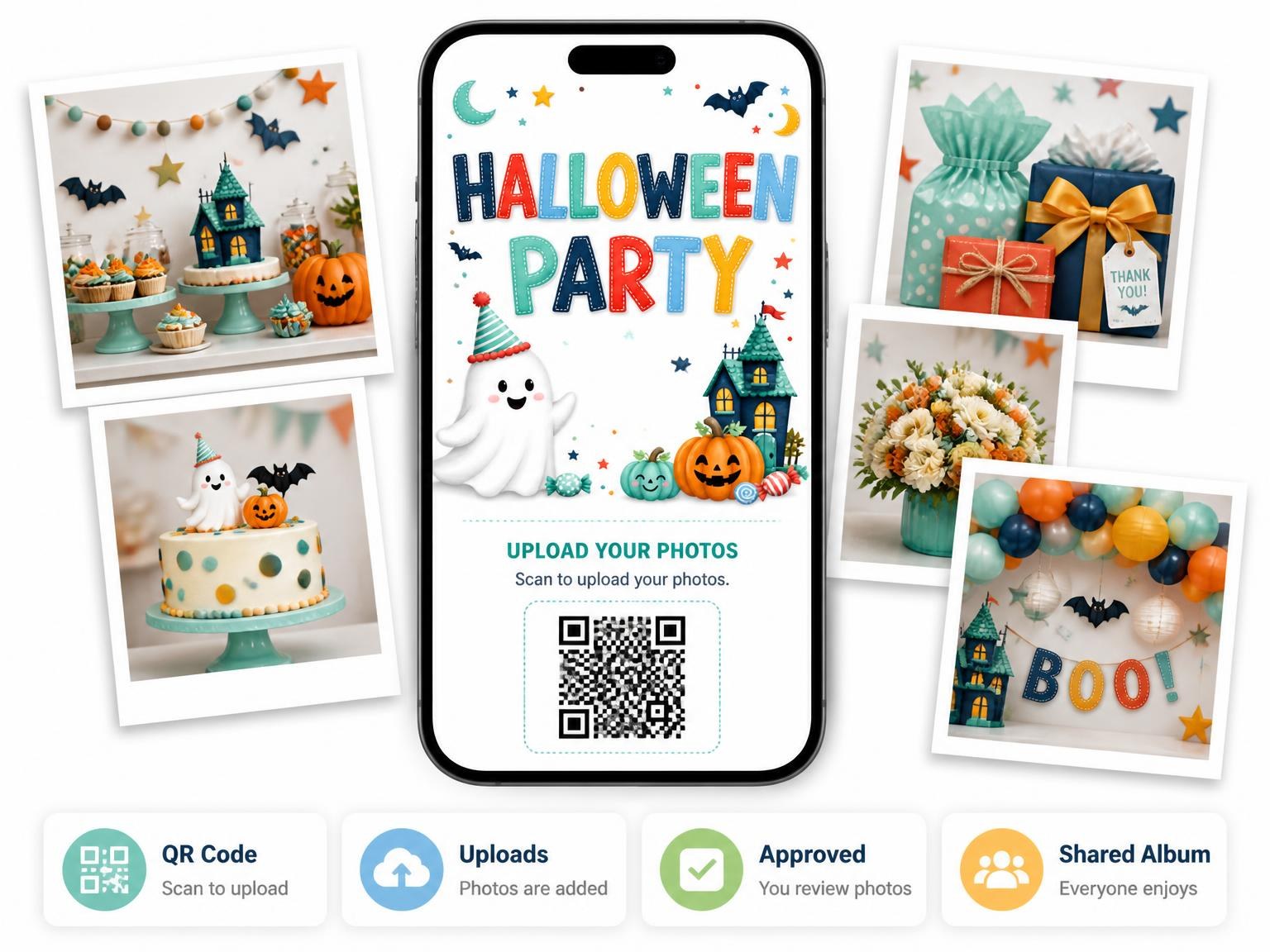 The shared photo gallery that comes with the Friendly Ghost Halloween Party Invitation invitation