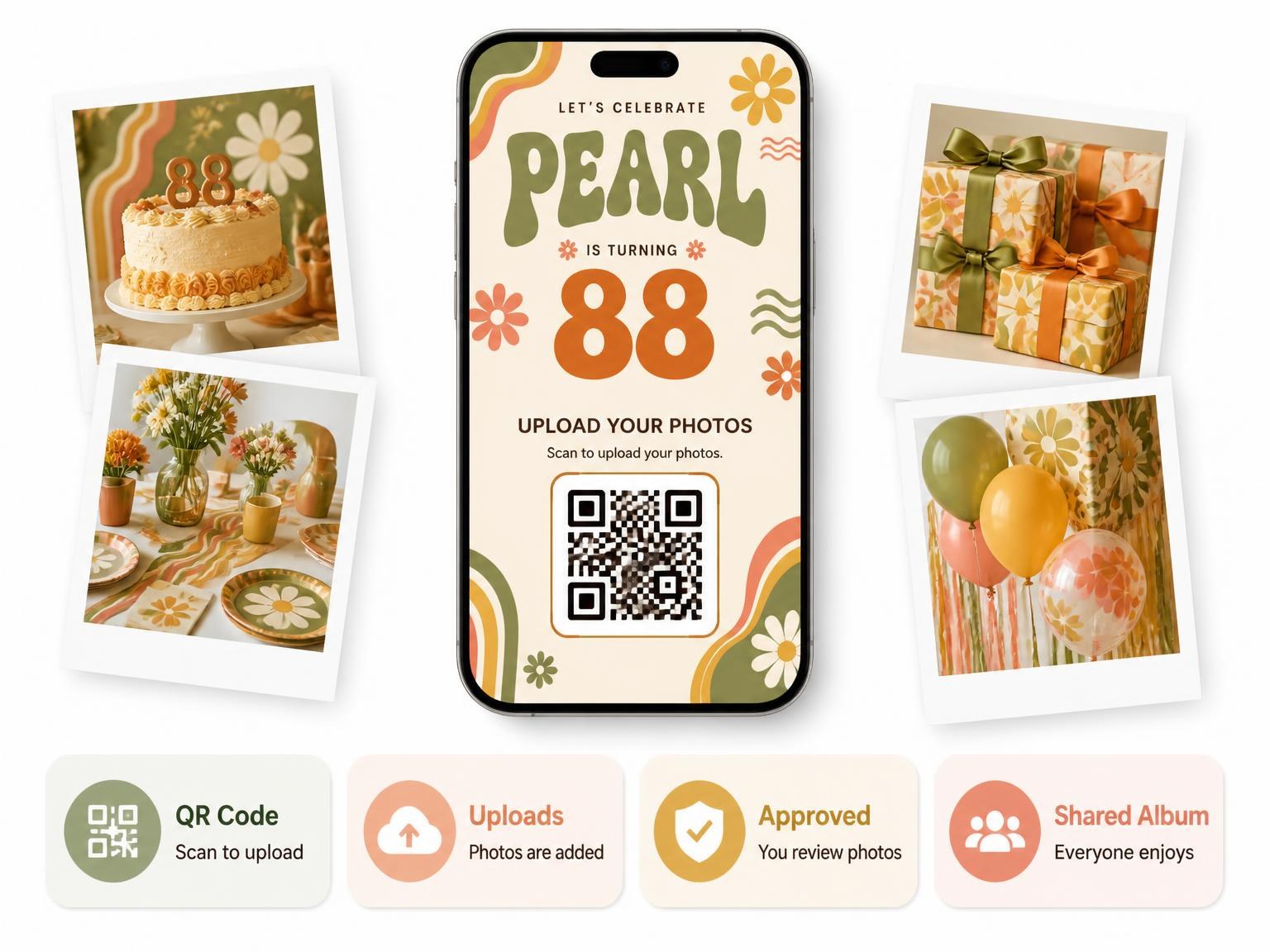 The shared photo gallery that comes with the Groovy Retro 88th Birthday Invitation invitation