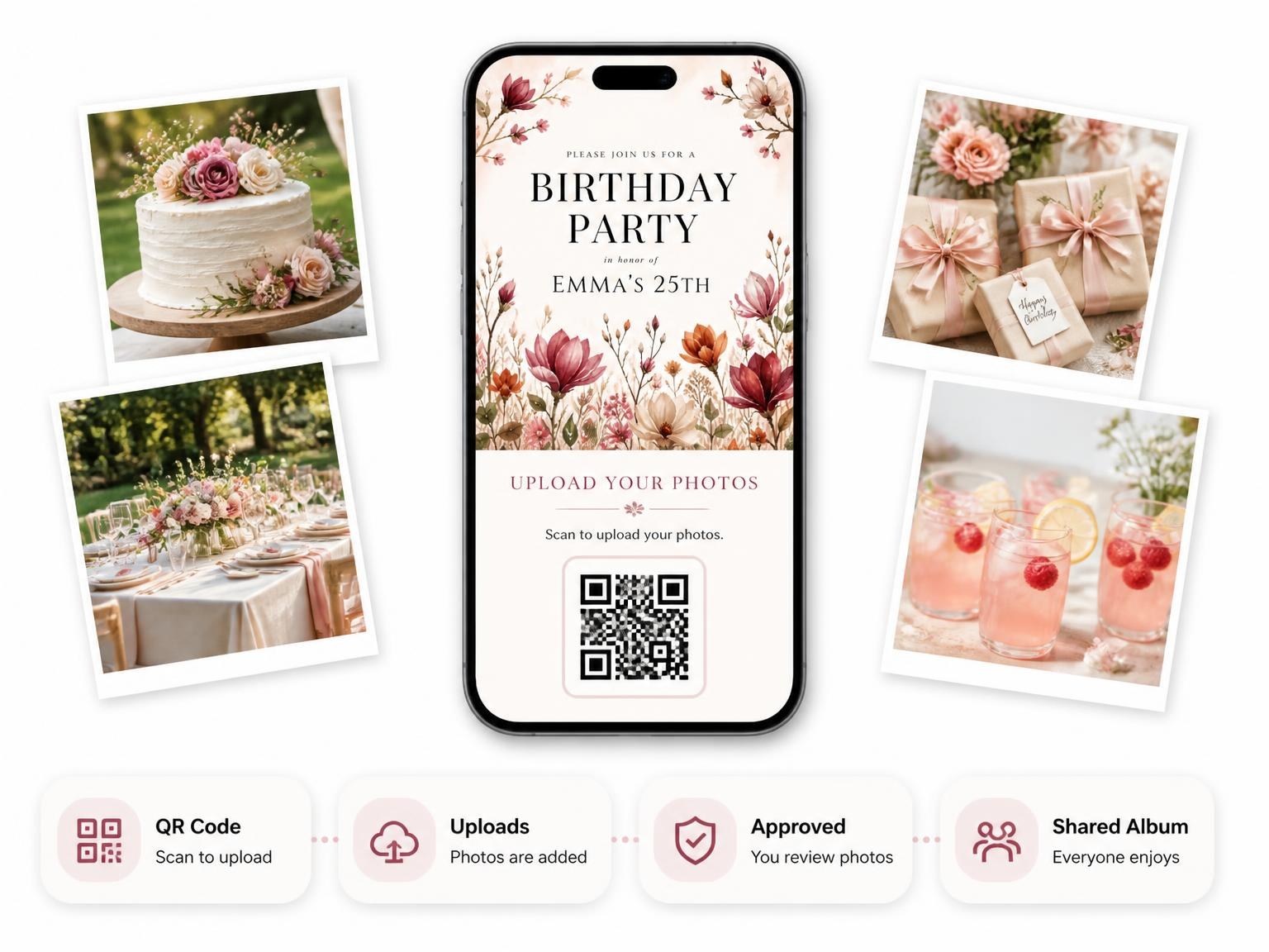 The shared photo gallery that comes with the Magnolia Branches Autumn 25th Birthday Invitation invitation