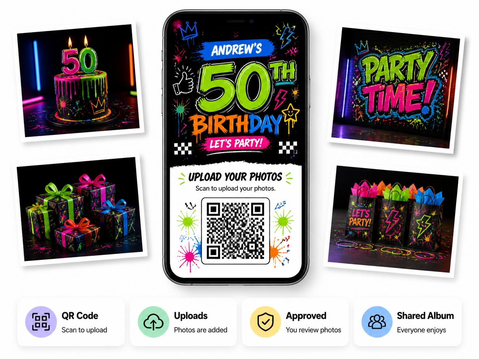The shared photo gallery that comes with the Graffiti Street Art 50th Birthday Invitation invitation