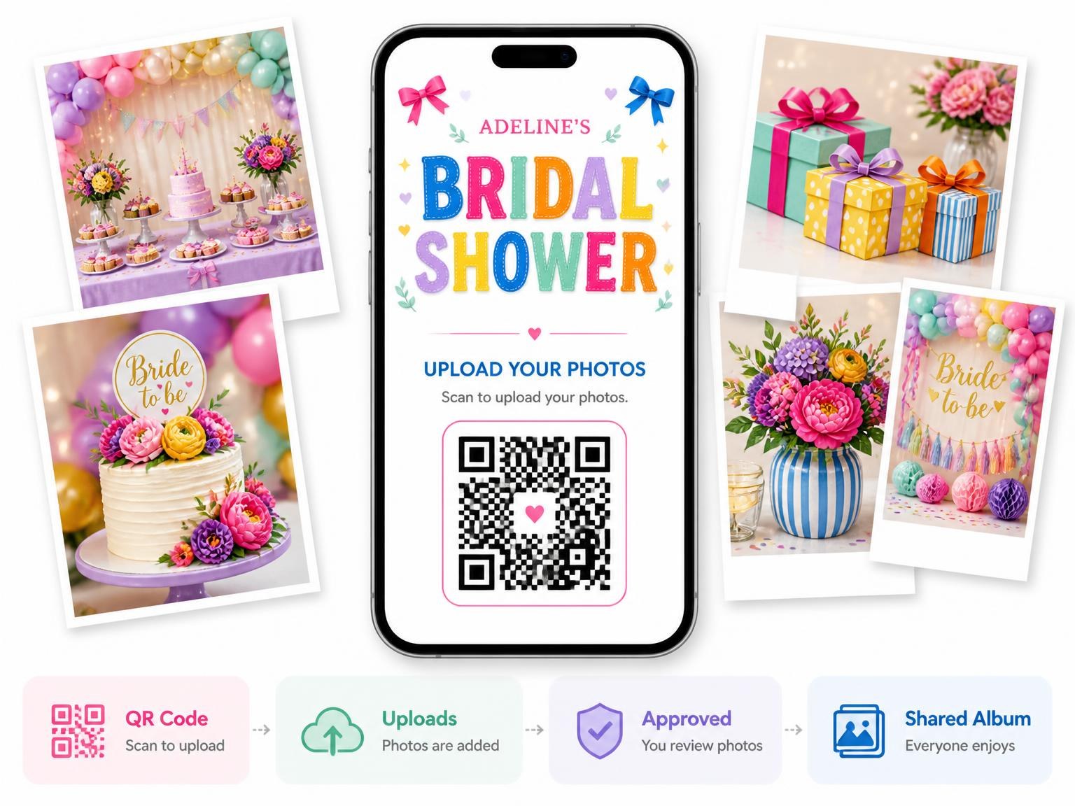 The shared photo gallery that comes with the Pink Velvet Bridal Shower Invitation invitation