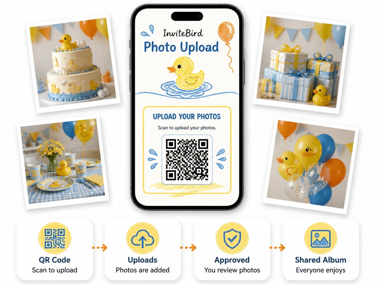 The shared photo gallery that comes with the Crayon Rubber Duck 3rd Birthday invitation