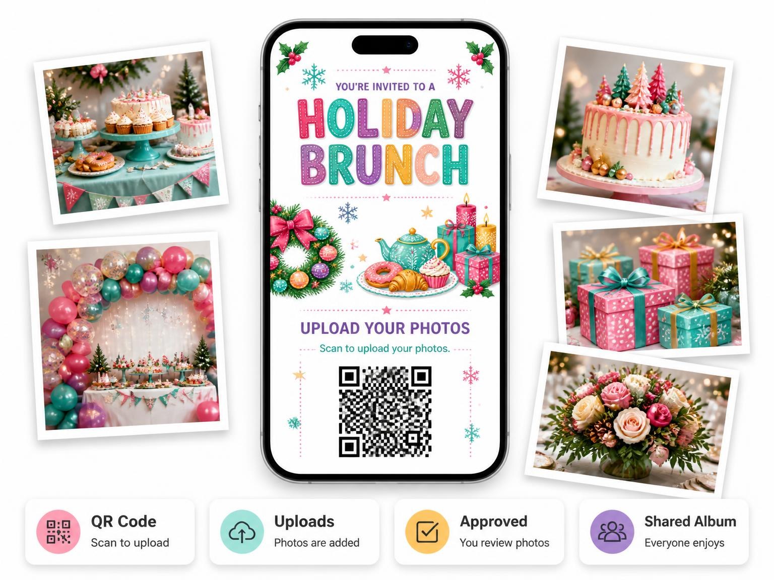 The shared photo gallery that comes with the Christmas Wreath Holiday Brunch Invitation invitation