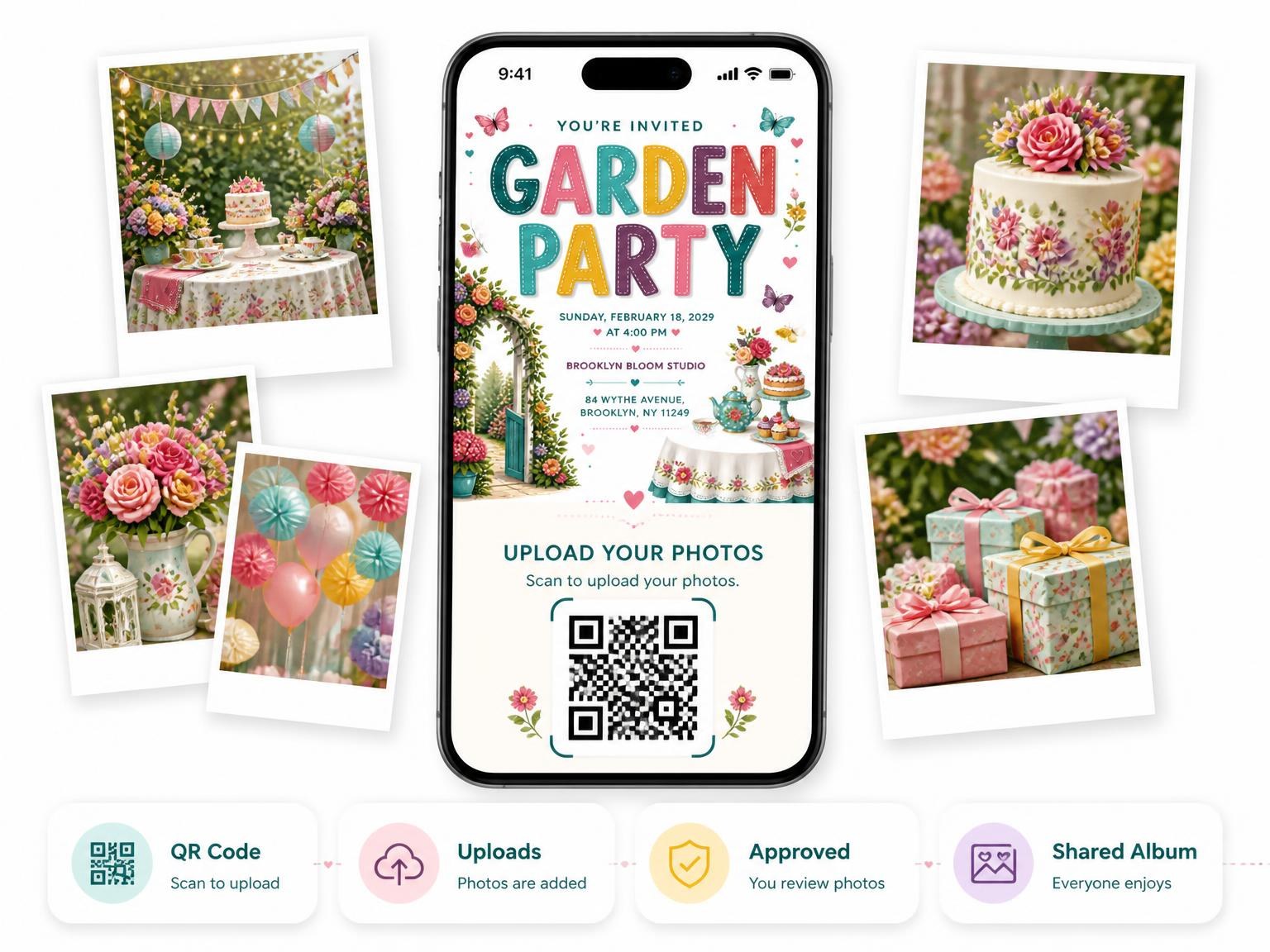 The shared photo gallery that comes with the Butterfly Garden Party Invitation invitation