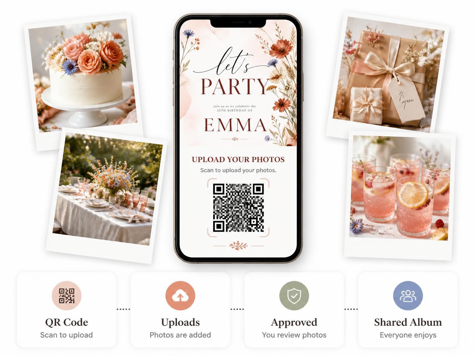 The shared photo gallery that comes with the Terracotta Meadow Grass 25th Birthday Invitation invitation