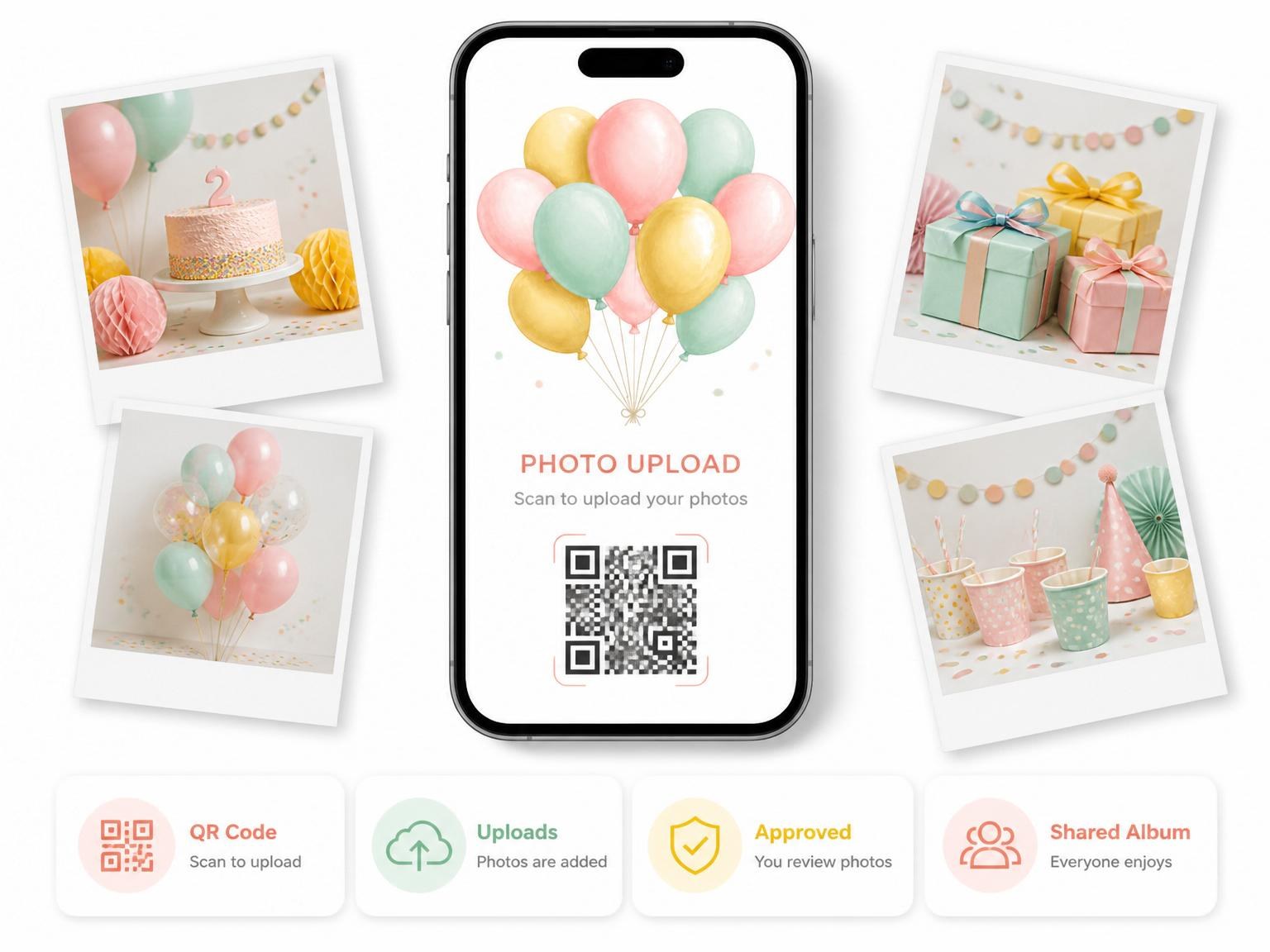 The shared photo gallery that comes with the Pastel Watercolor Balloon 2nd Birthday invitation