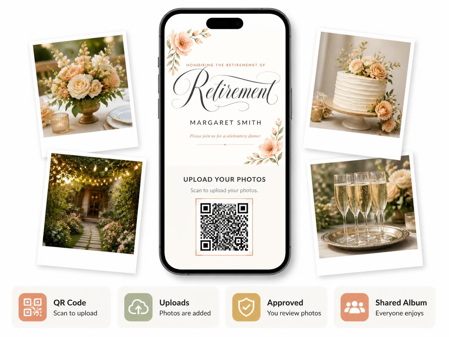 The shared photo gallery that comes with the Floral Bouquet Retirement Invitation invitation