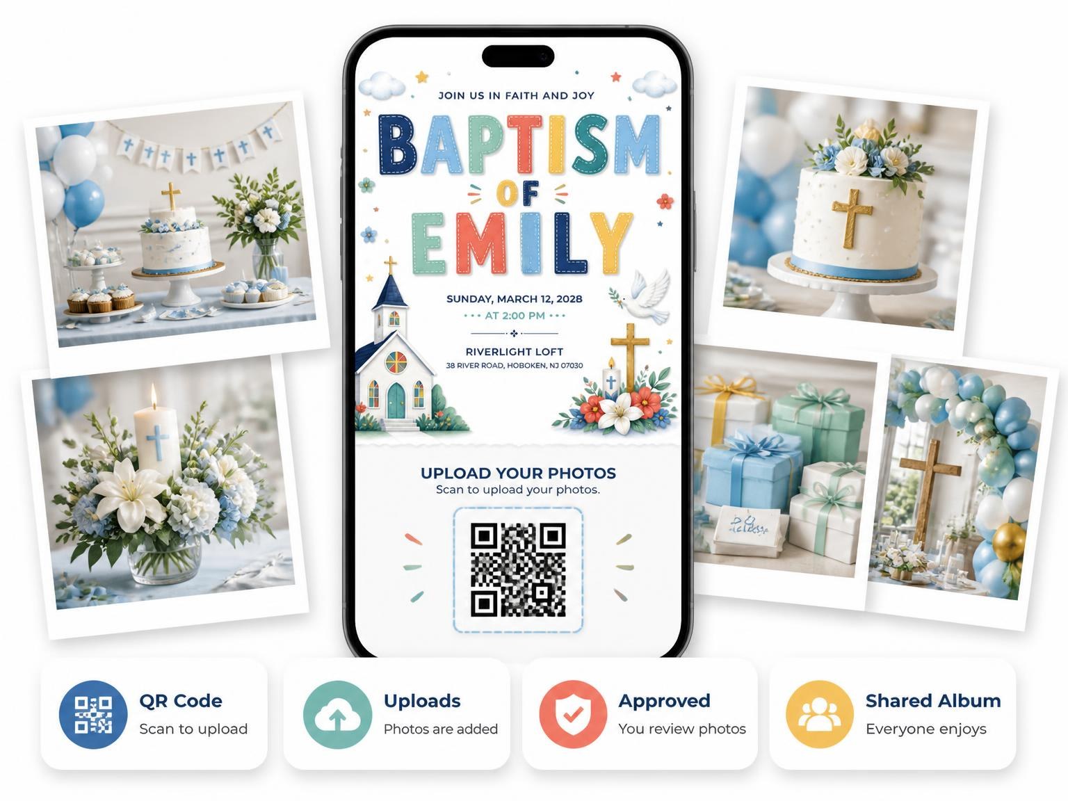 The shared photo gallery that comes with the Floral Baptism Invitation invitation