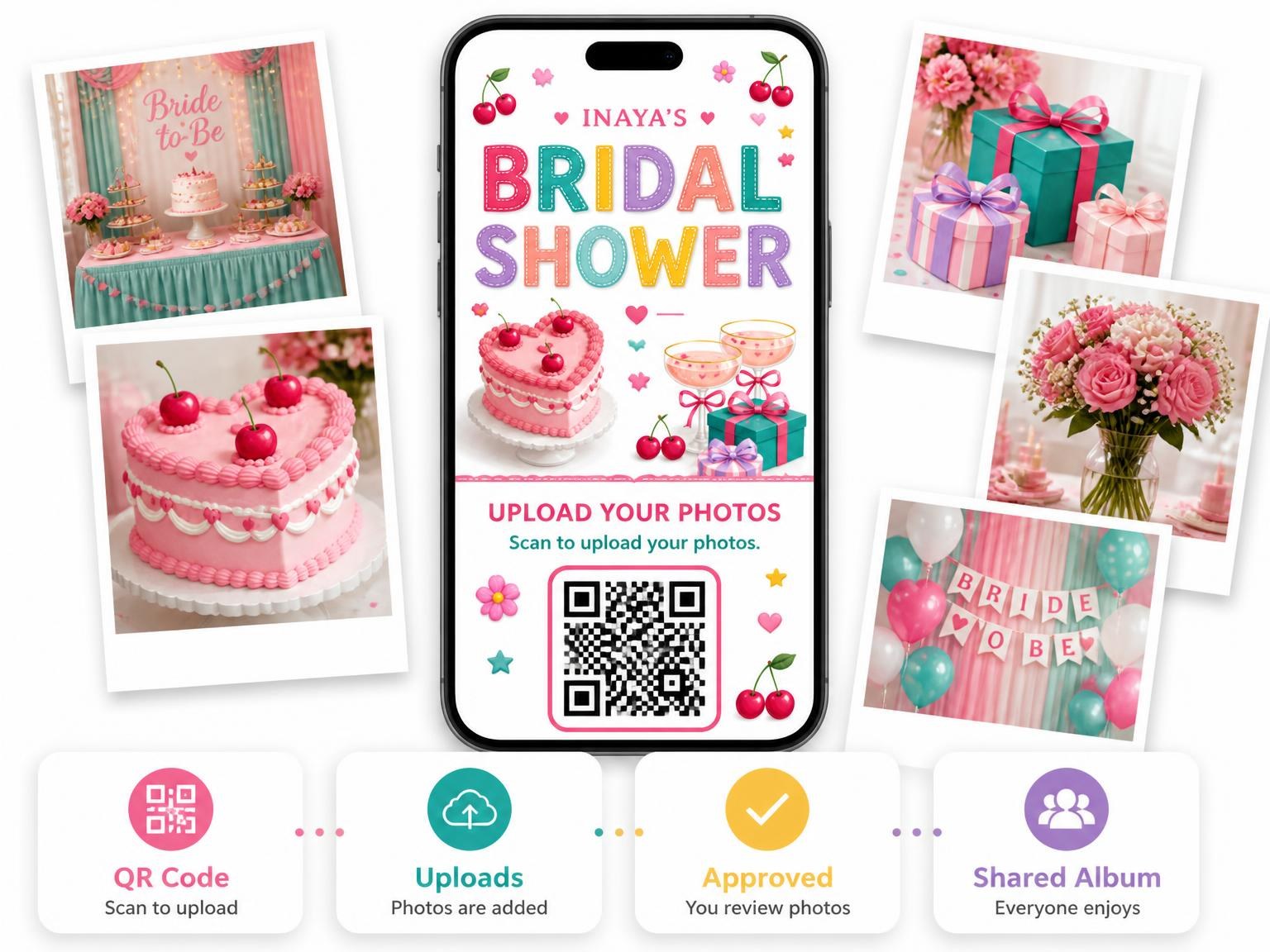 The shared photo gallery that comes with the Vintage Heart Bridal Shower Invitation invitation