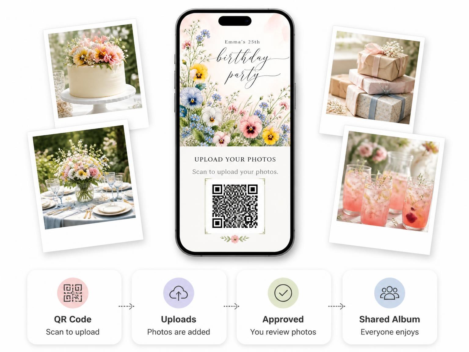 The shared photo gallery that comes with the Spring Wildflower Meadow 25th Birthday Invitation invitation