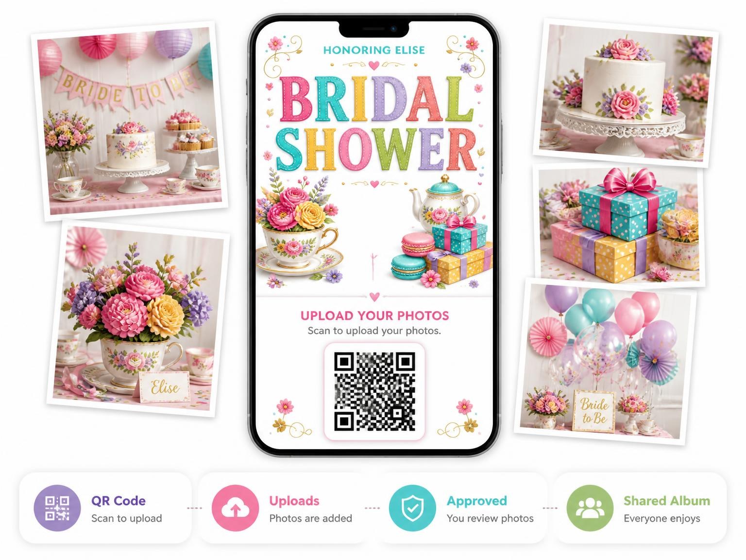 The shared photo gallery that comes with the Vintage Floral Bridal Shower Invitation invitation