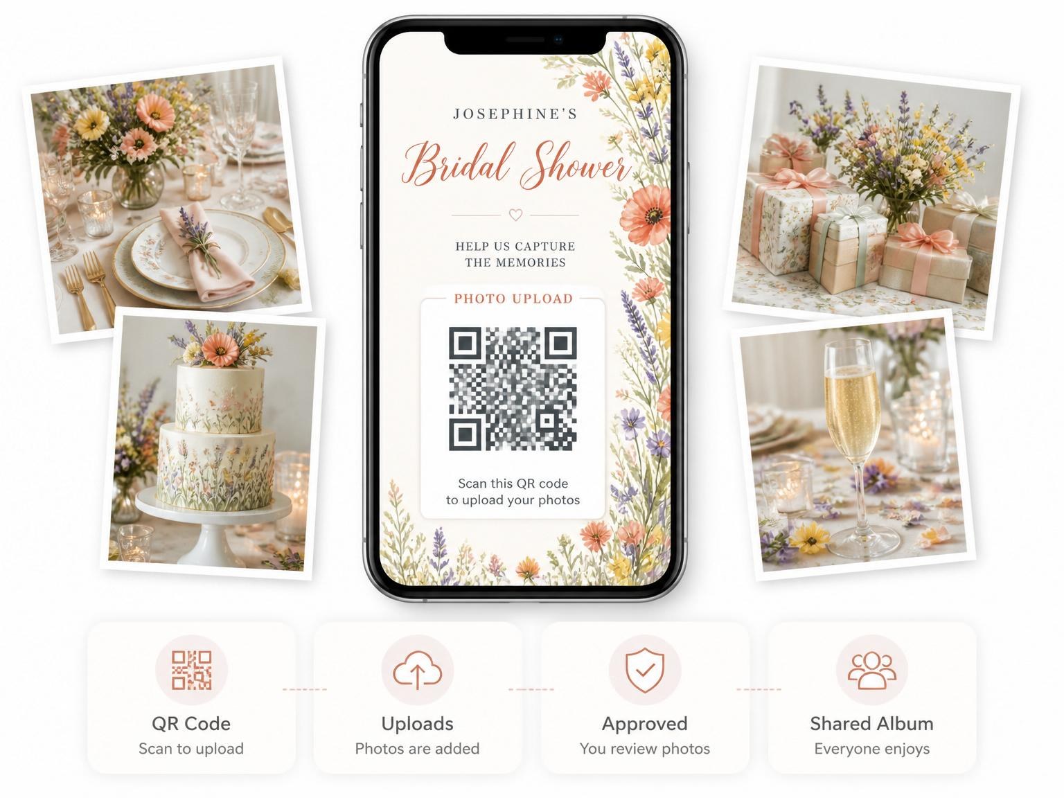 The shared photo gallery that comes with the Watercolor Wildflower Botanical Bridal Shower invitation
