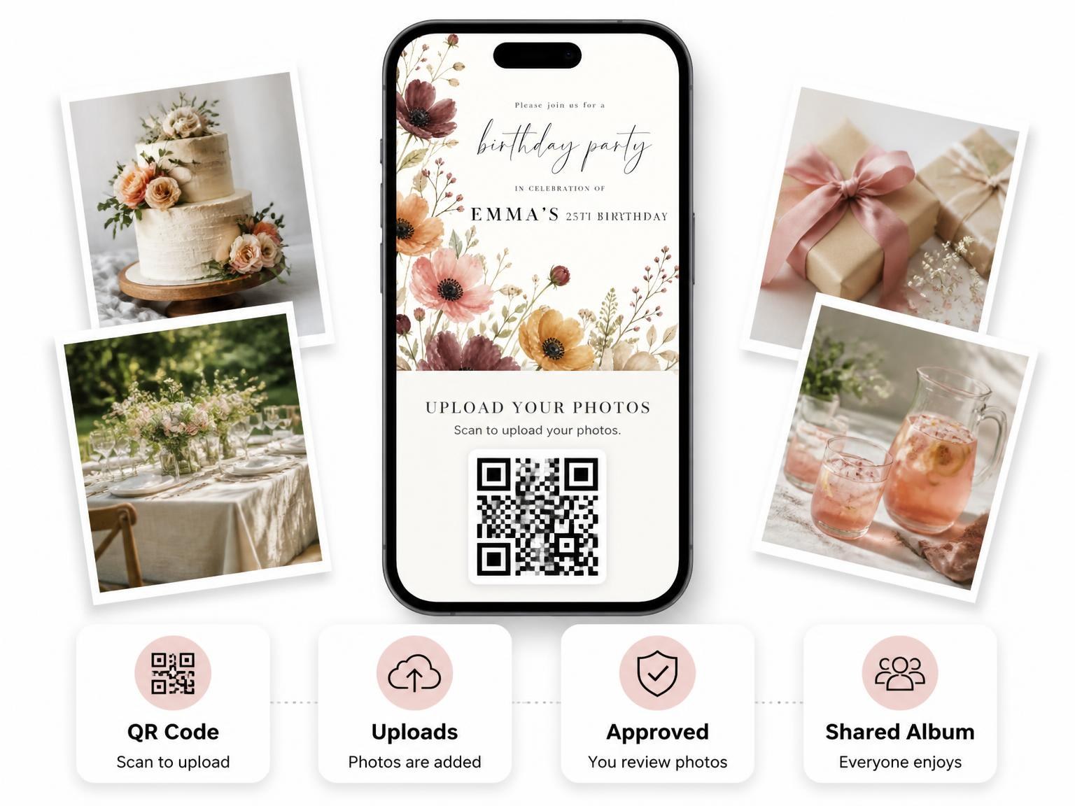 The shared photo gallery that comes with the Autumn Botanical Poppy 25th Birthday Invitation invitation