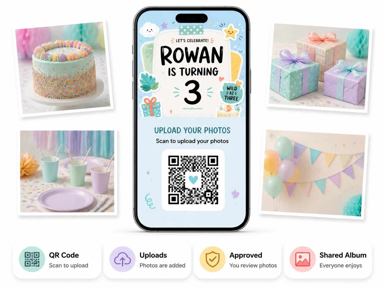 The shared photo gallery that comes with the Monkey Pastel Scrapbook 3rd Birthday Invitation invitation