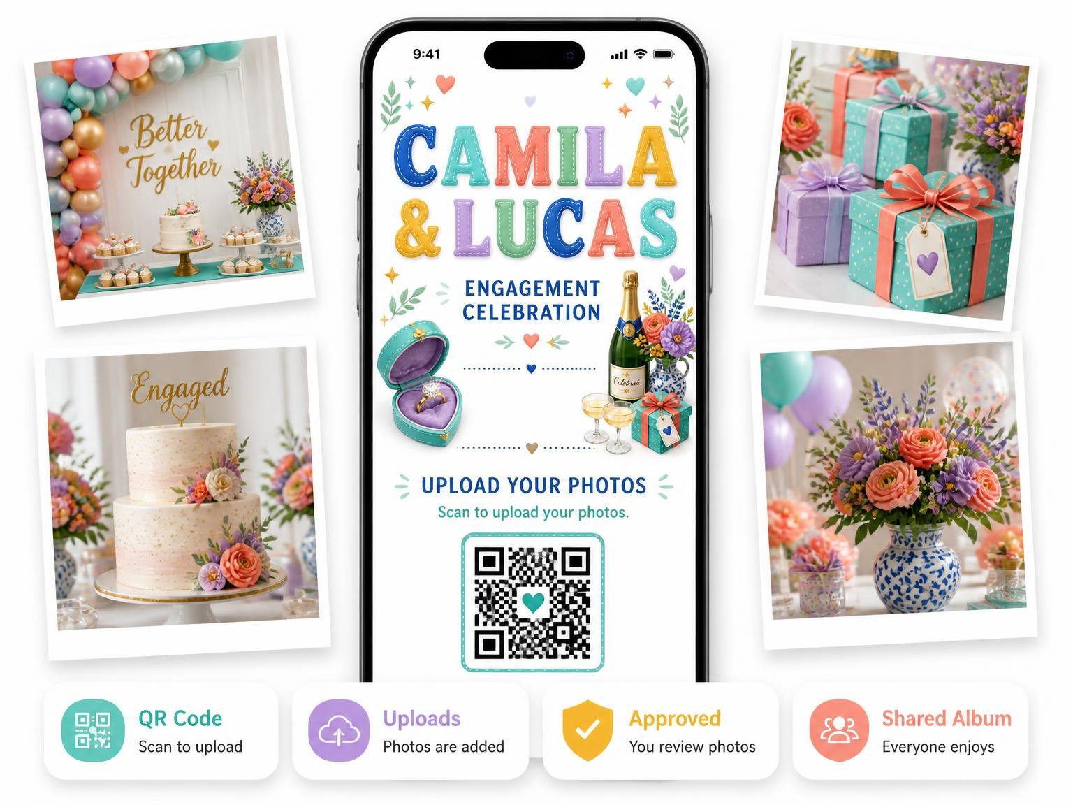The shared photo gallery that comes with the Engagement Celebration Invitation invitation