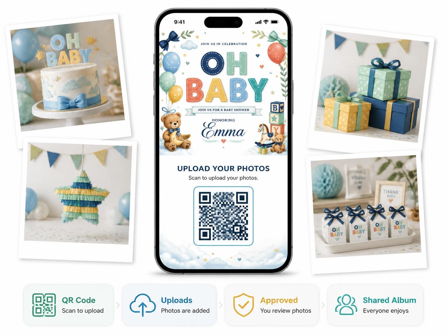 The shared photo gallery that comes with the Cloud Baby Shower Invitation invitation