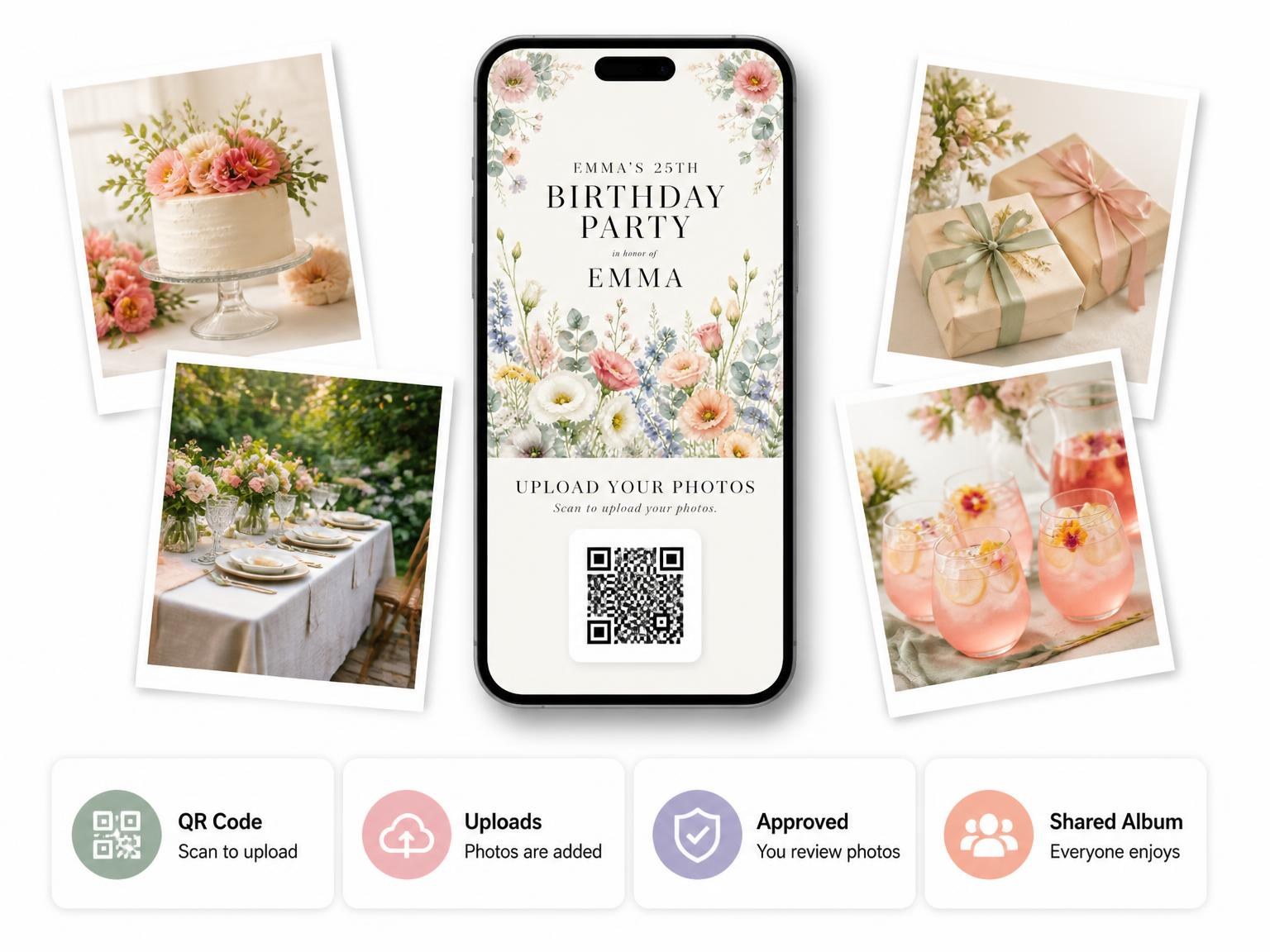 The shared photo gallery that comes with the Pastel Botanical 25th Birthday Invitation invitation