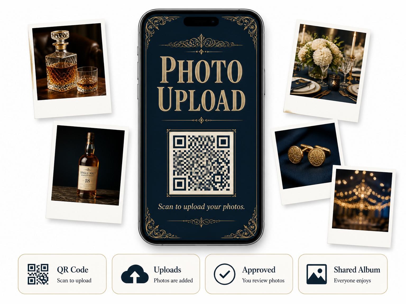 The shared photo gallery that comes with the Navy Gold Filigree Birthday Invitation invitation