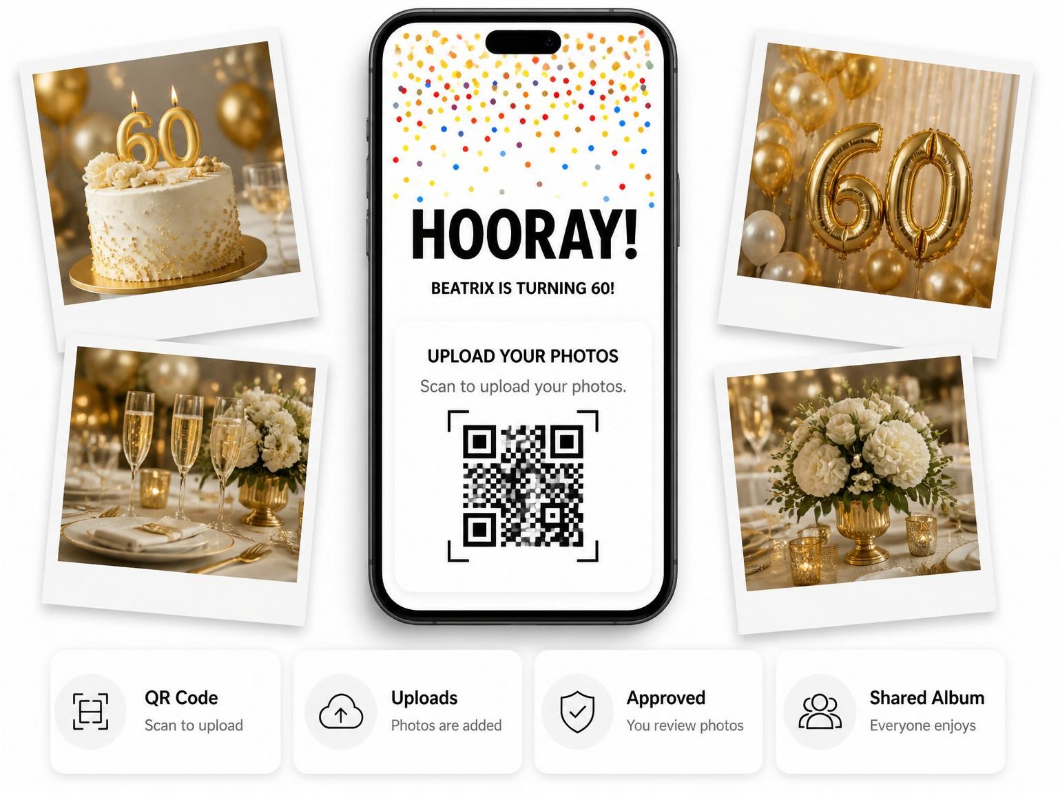 The shared photo gallery that comes with the Colorful Confetti 60th Birthday Invitation invitation