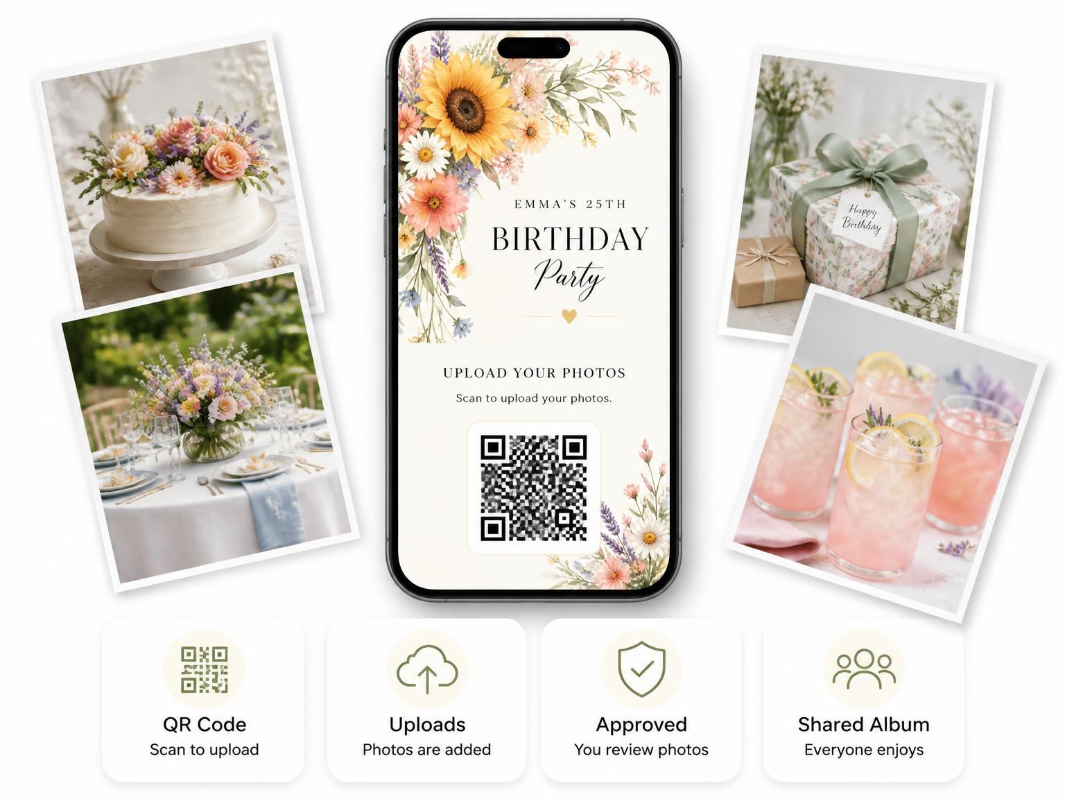 The shared photo gallery that comes with the Pastel Wildflower Spray 25th Birthday Invitation invitation