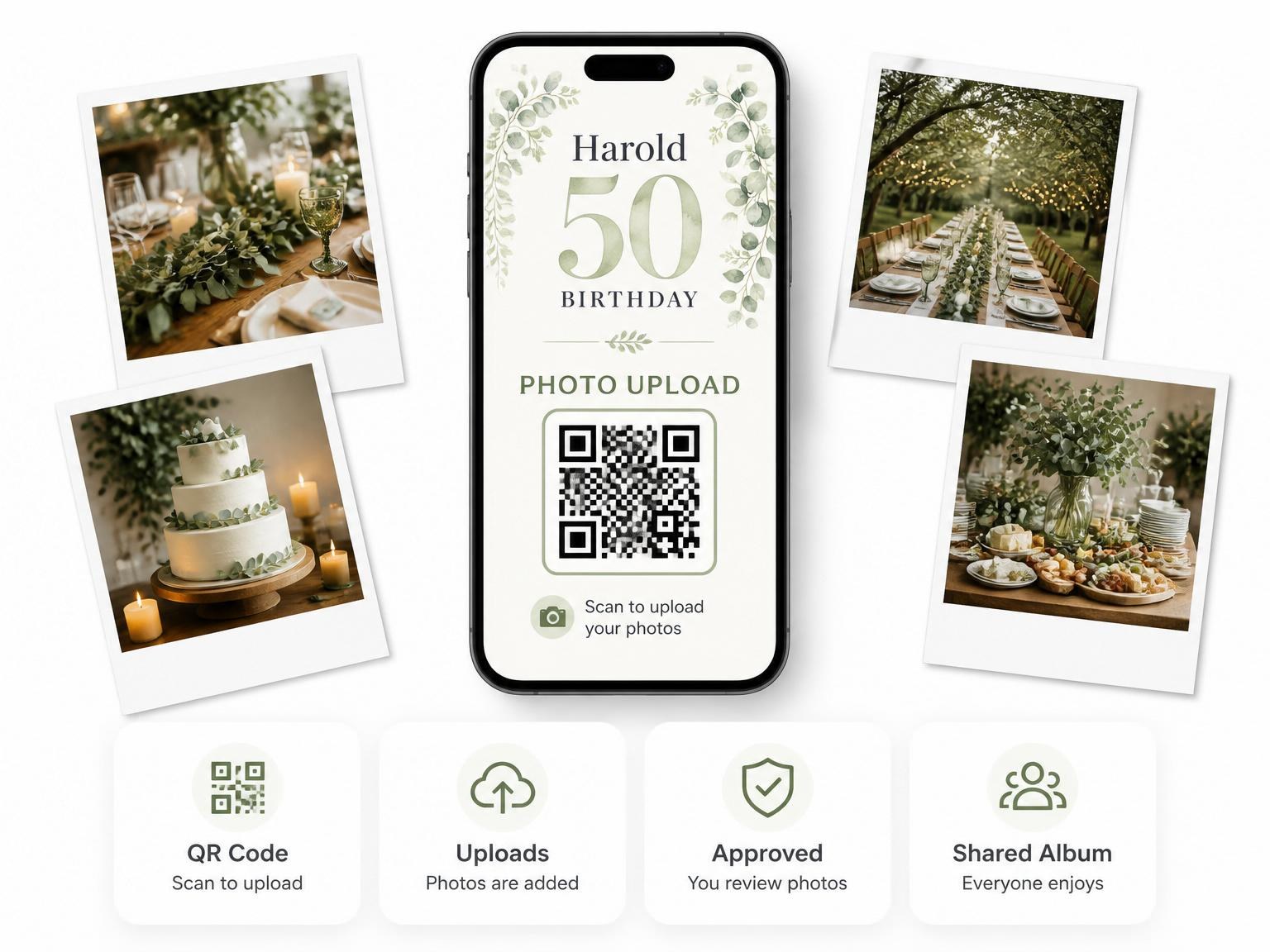 The shared photo gallery that comes with the Green Eucalyptus 50th Birthday Invitation invitation