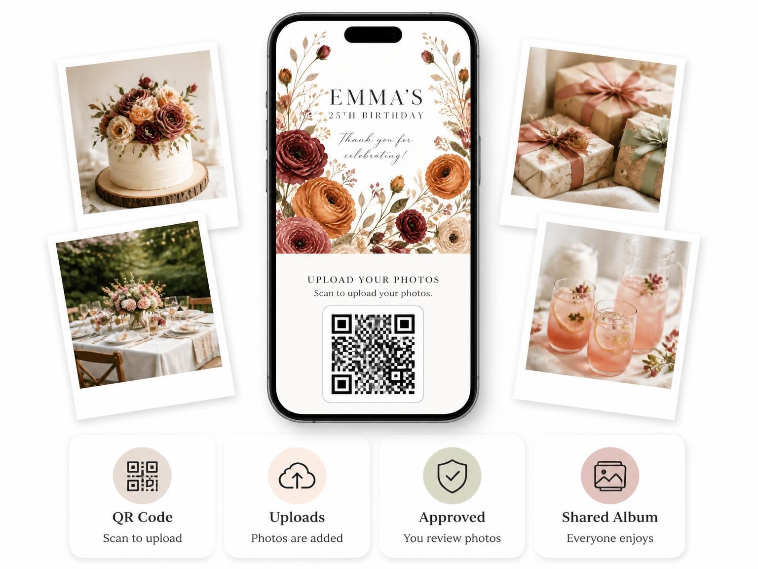 The shared photo gallery that comes with the Floral Autumn 25th Birthday Invitation invitation
