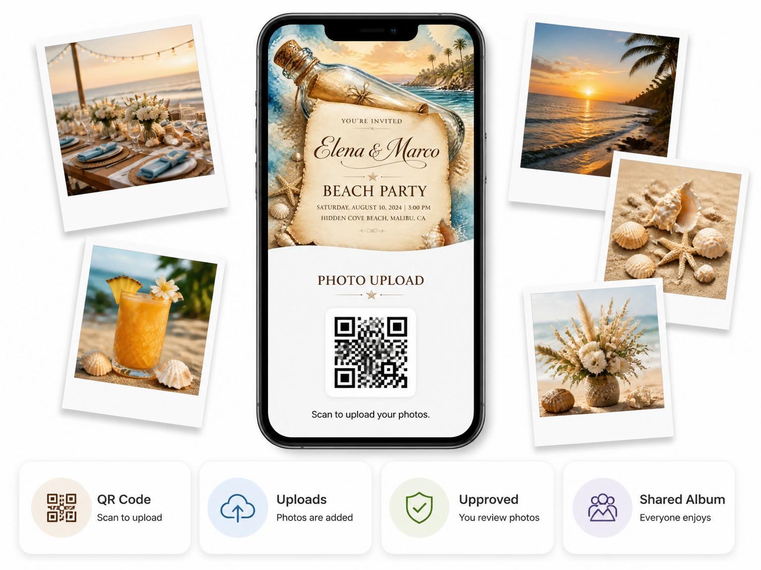 The shared photo gallery that comes with the Watercolor Beach Party Invitation invitation