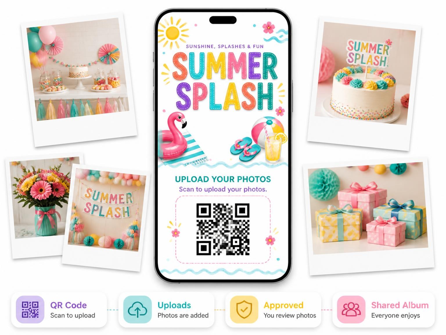 The shared photo gallery that comes with the Smiling Sun Summer Party Invitation invitation