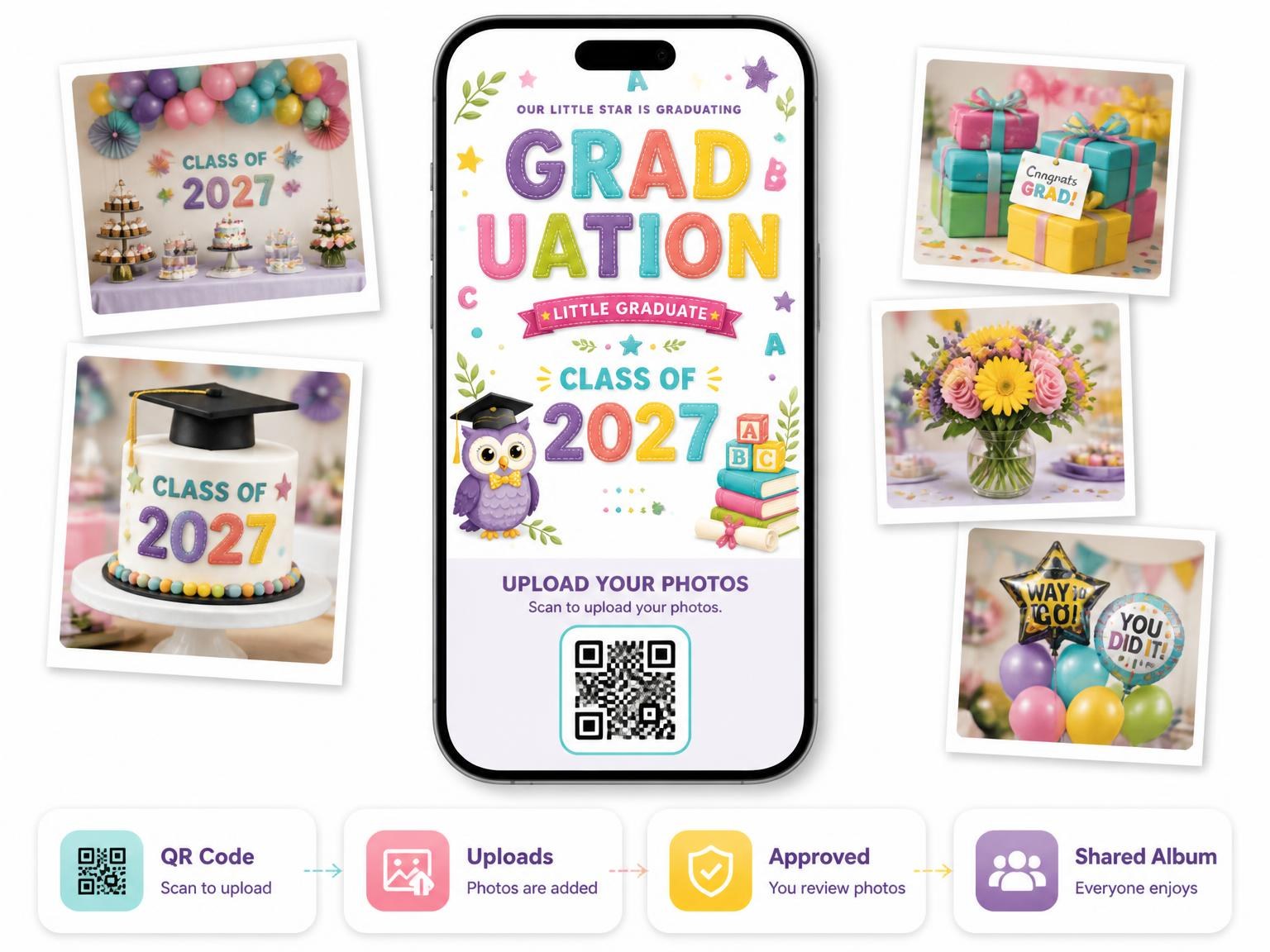The shared photo gallery that comes with the Book Stack Graduation Invitation invitation