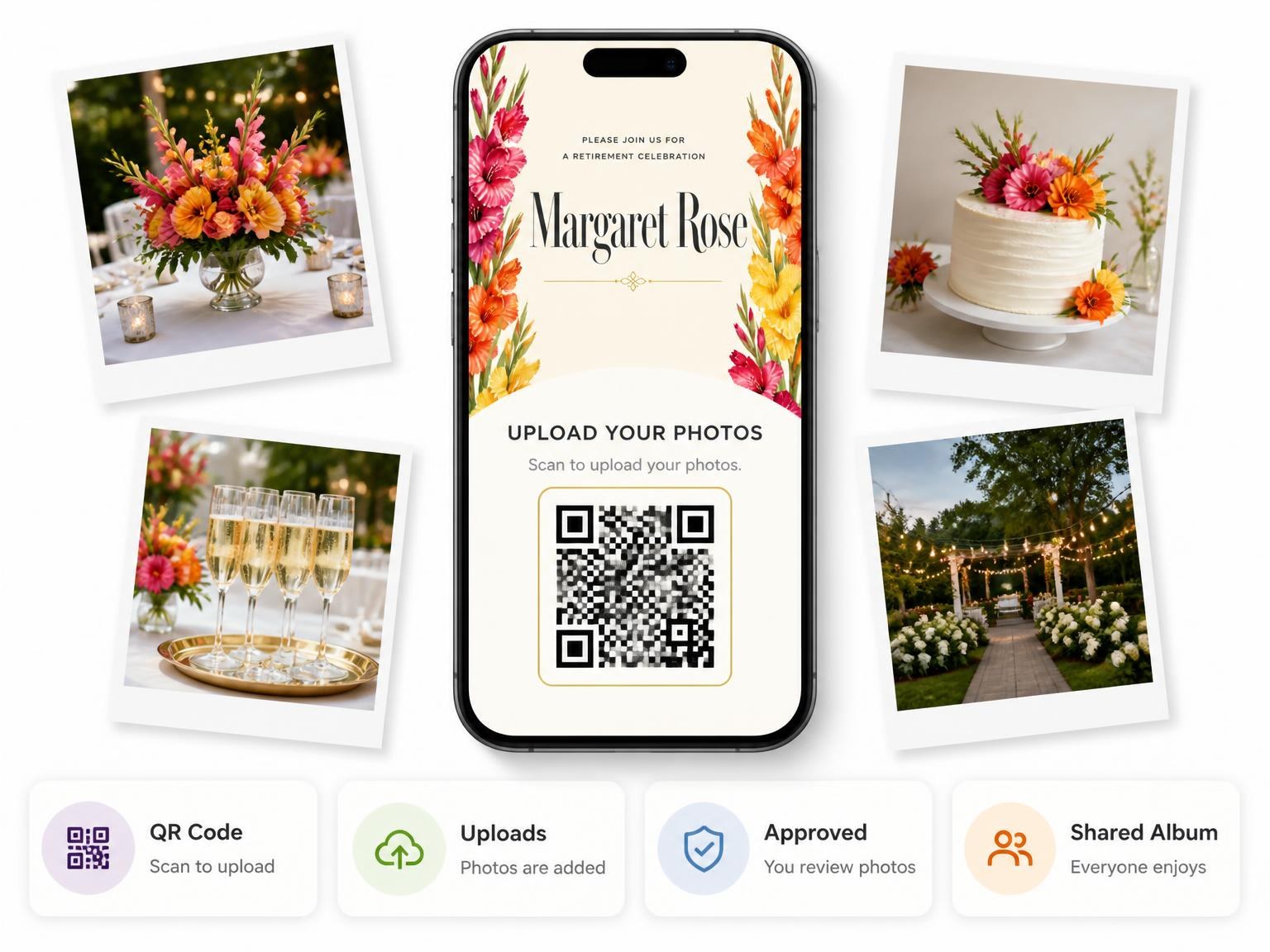 The shared photo gallery that comes with the Gladiolus Retirement Celebration Invitation invitation