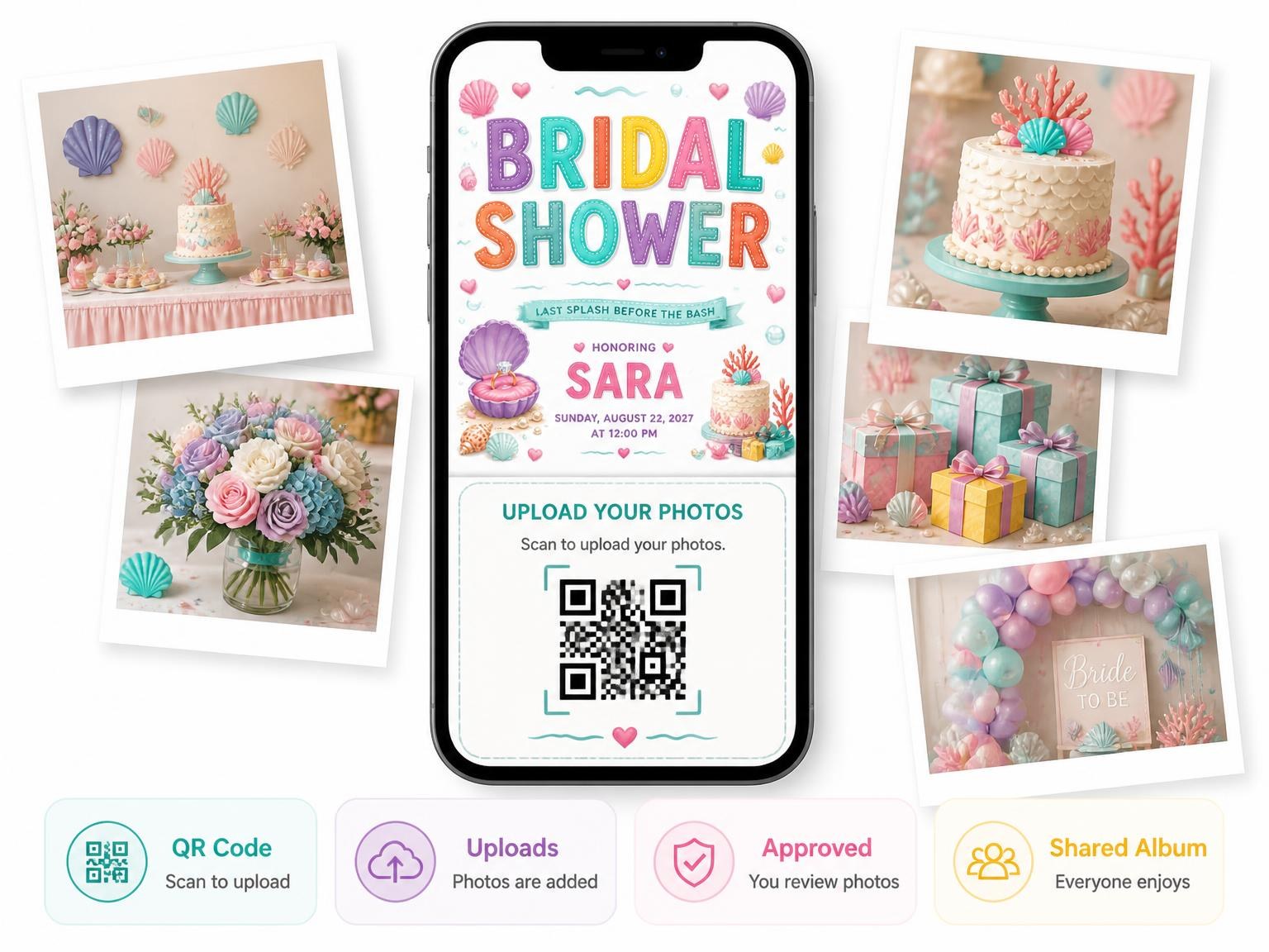The shared photo gallery that comes with the Ring Bridal Shower Invitation invitation